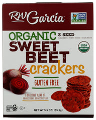 RW Garcia Organic Sweet Beet Crackers pack shot highlighting crisp texture for snacking