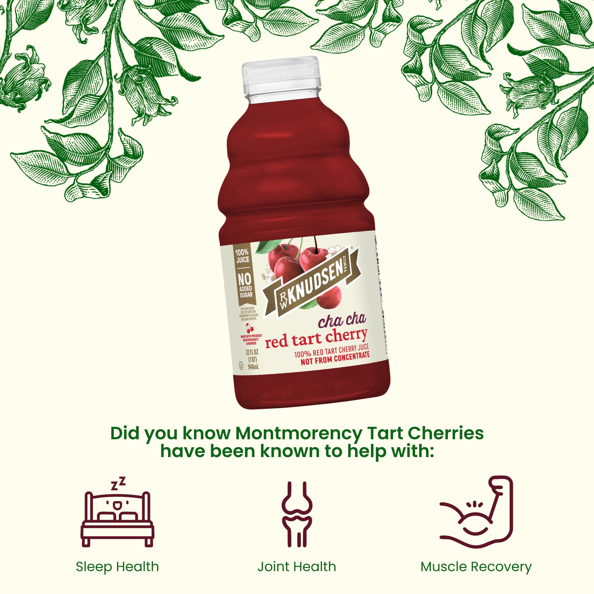 R.W. Knudsen Cha Cha Red Tart Cherry label closeup, highlighting USDA organic certification.