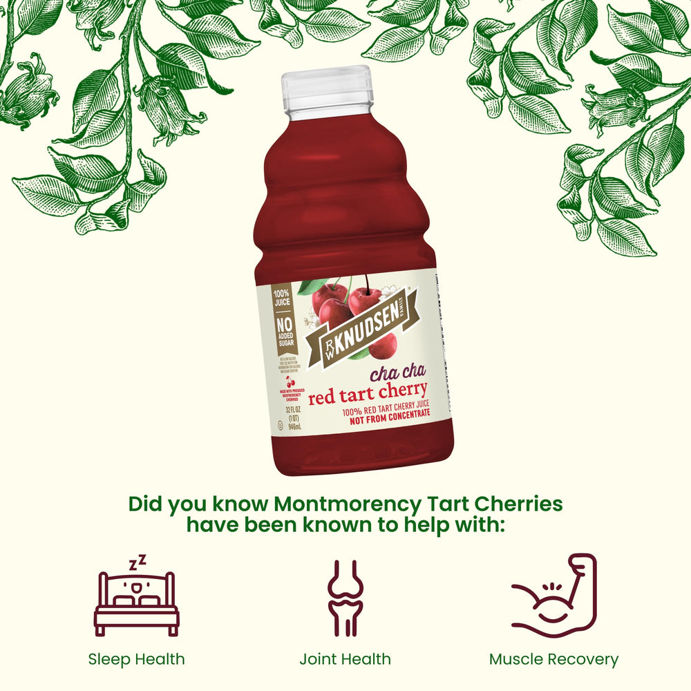 R.W. Knudsen Cha Cha Red Tart Cherry label closeup, highlighting USDA organic certification.