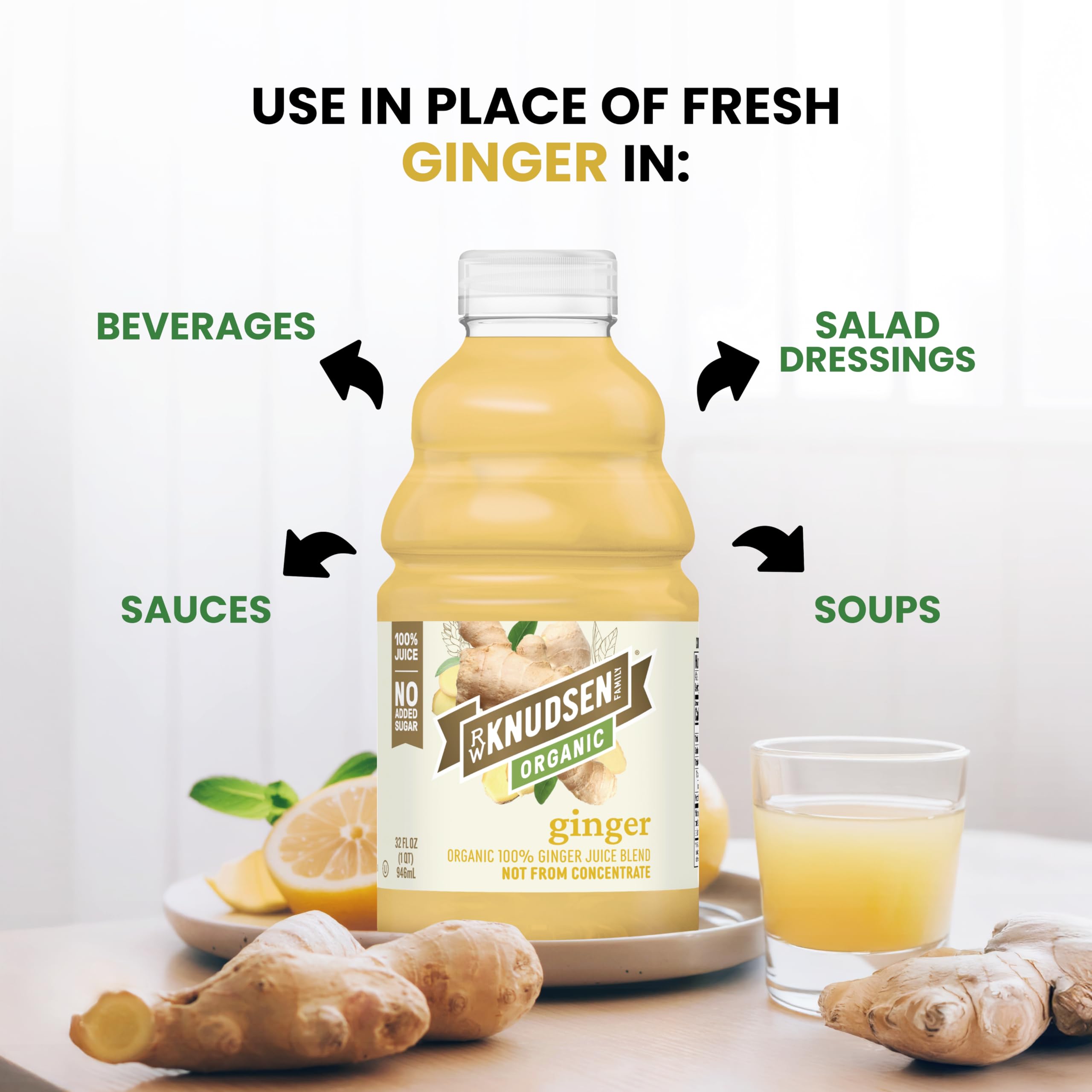 Label on RW Knudsen Ginger Juice showing USDA Organic and no added sugar