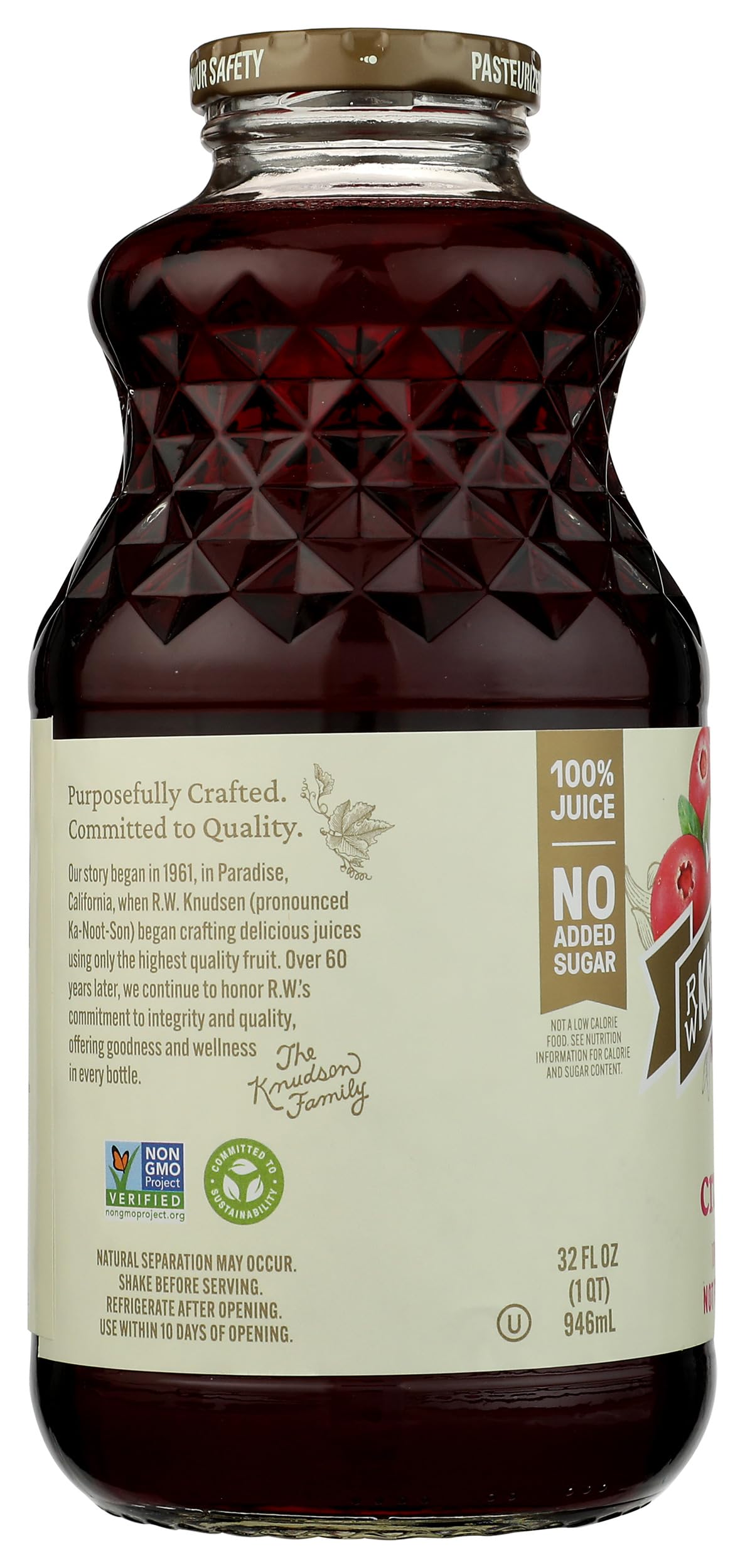 R.W. Knudsen Just Cranberry Juice 32oz open-pour, ready for everyday recipes.