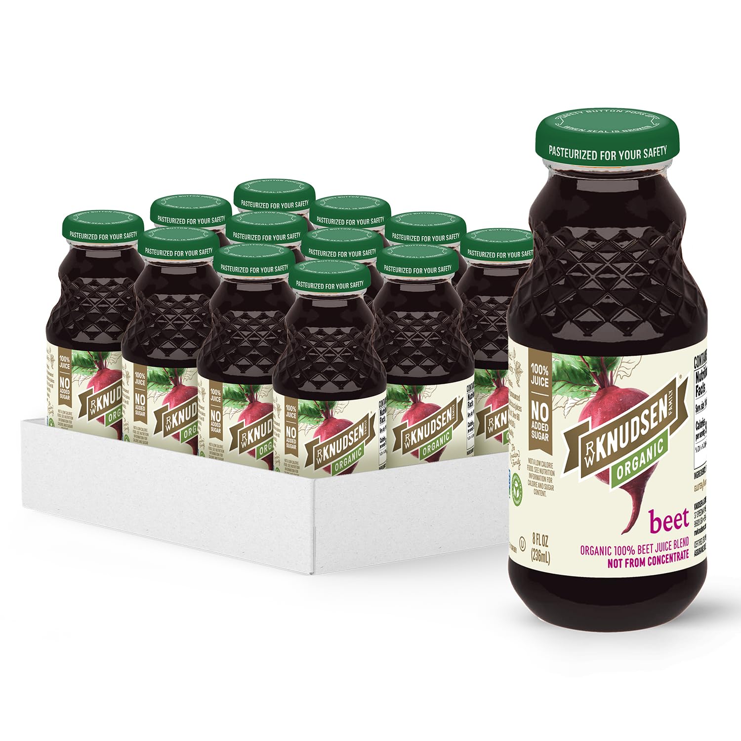 R.W. Knudsen organic beet juice bottle for a sugar-free refreshment.