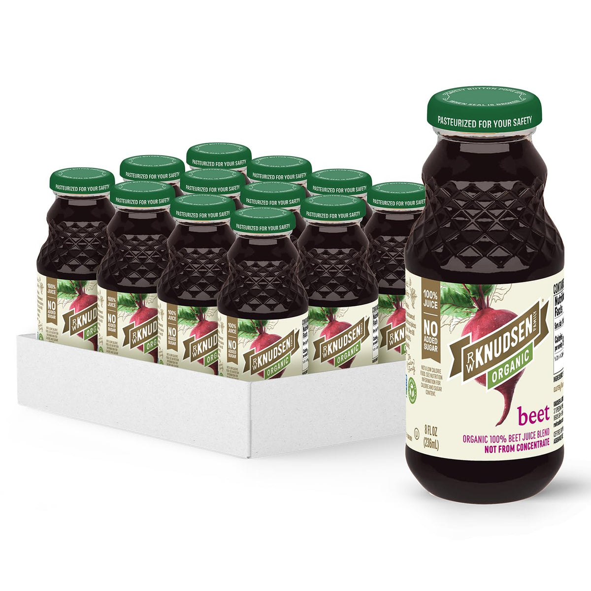 R.W. Knudsen organic beet juice bottle for a sugar-free refreshment.