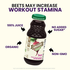 Display of a 12-pack of R.W. Knudsen organic beet juice.