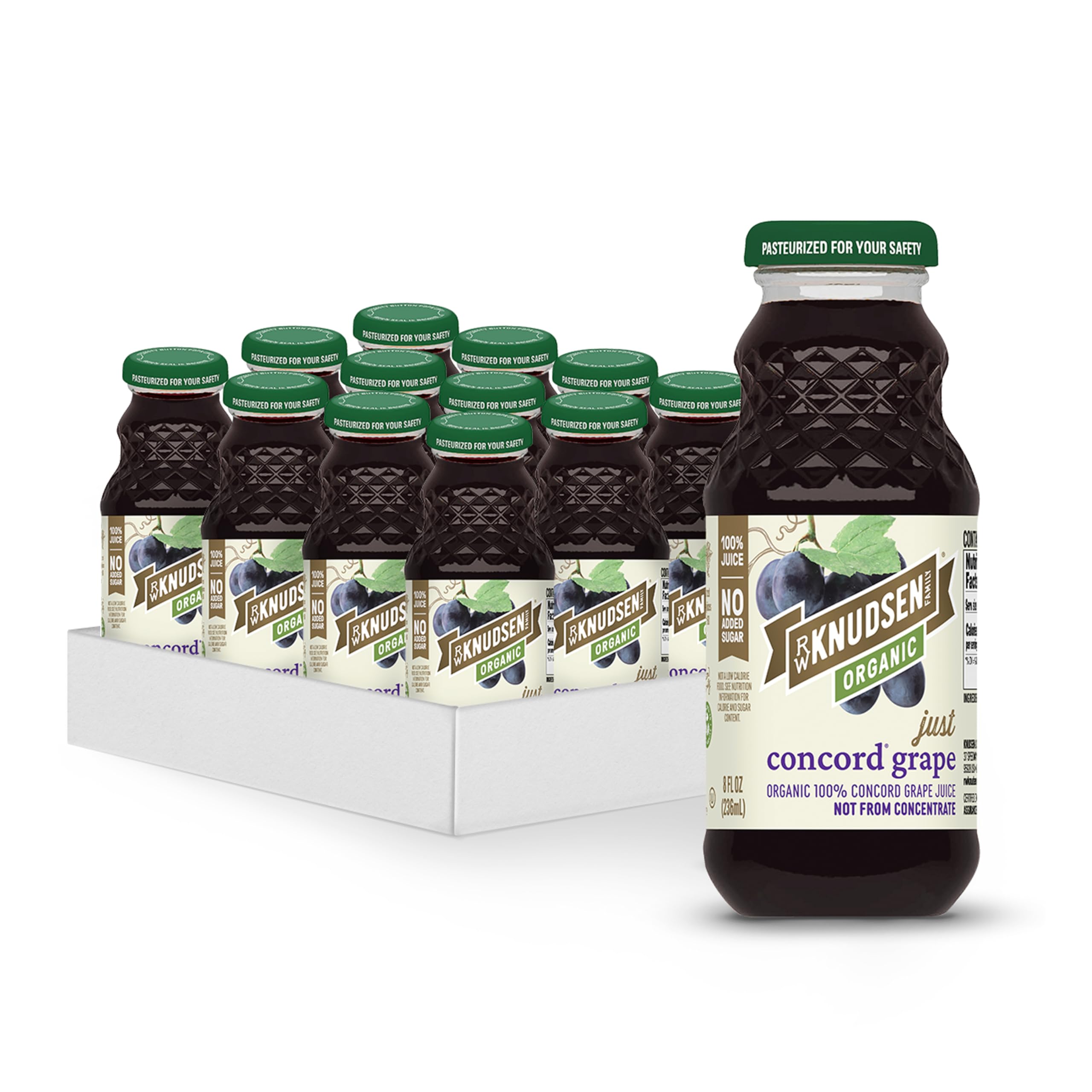 R.W. Knudsen Organic Just Concord Grape Juice carton front captures family-friendly appeal.