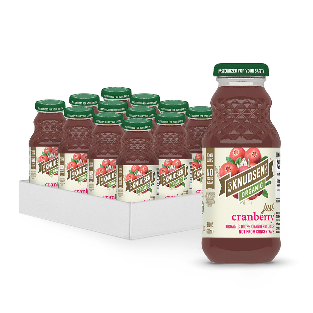 Close-up of cranberries highlighting natural flavor in R.W. Knudsen Organic Just Cranberry Juice
