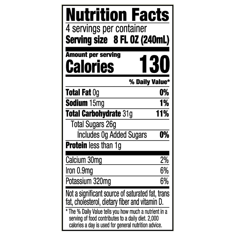 R.W. Knudsen Organic Just Tart Cherry Juice bottle back, shows organic and Non-GMO labels.