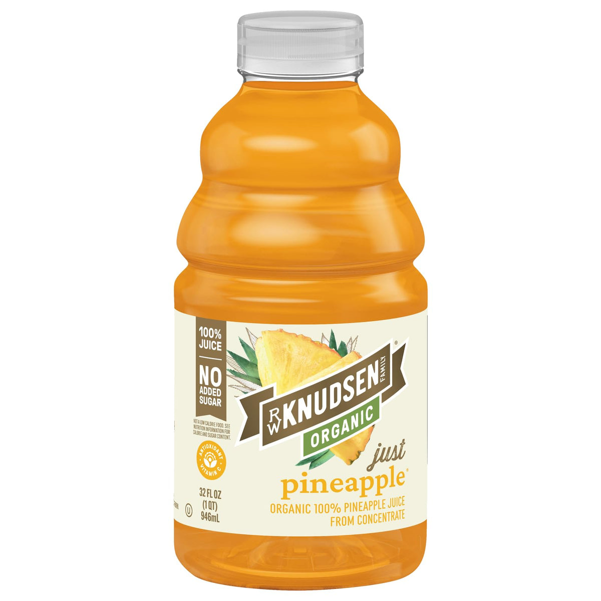 RW Knudsen Organic Pineapple Juice bottle pour, ideal for tropical drinks.