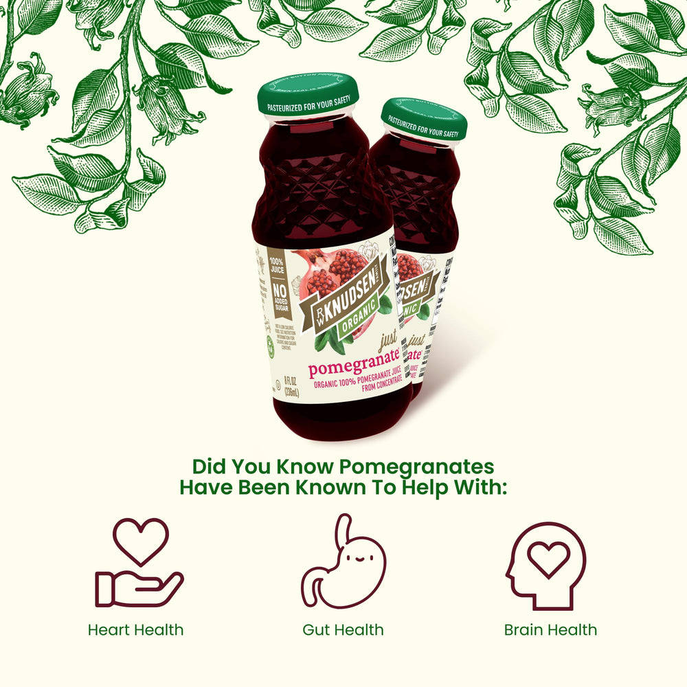 R.W. Knudsen Organic Pomegranate Juice 8oz pack, convenient single-serve bottles.