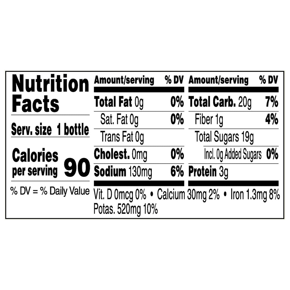 R.W. Knudsen Organic Pomegranate Juice bottle back with nutrition details.