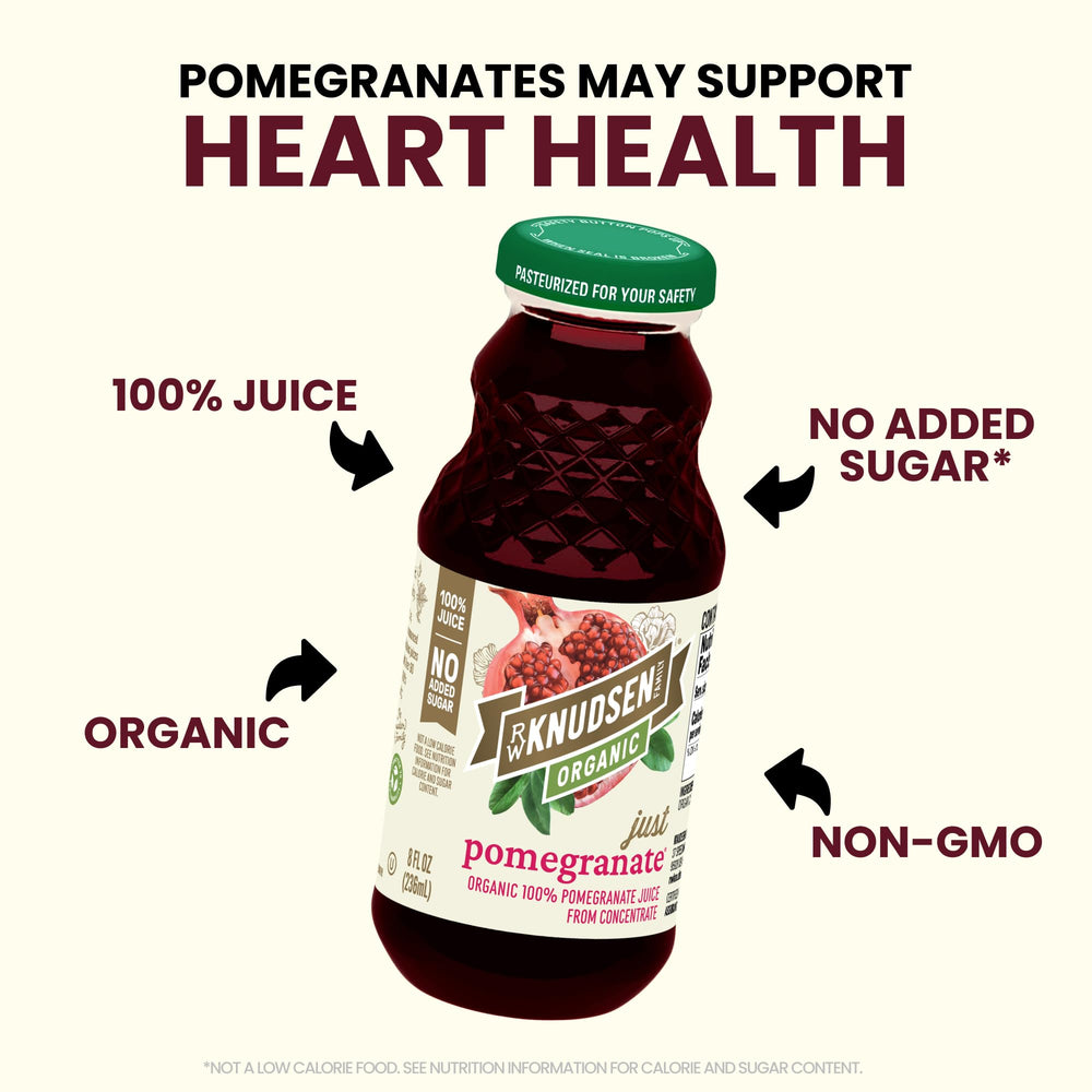 R.W. Knudsen Organic Pomegranate Juice pouring into a glass.