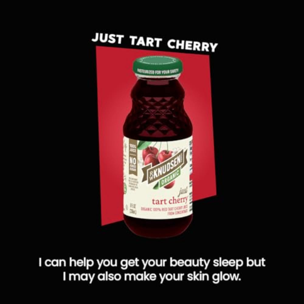 R.W. Knudsen Tart Cherry juice label close-up noting no added sugar