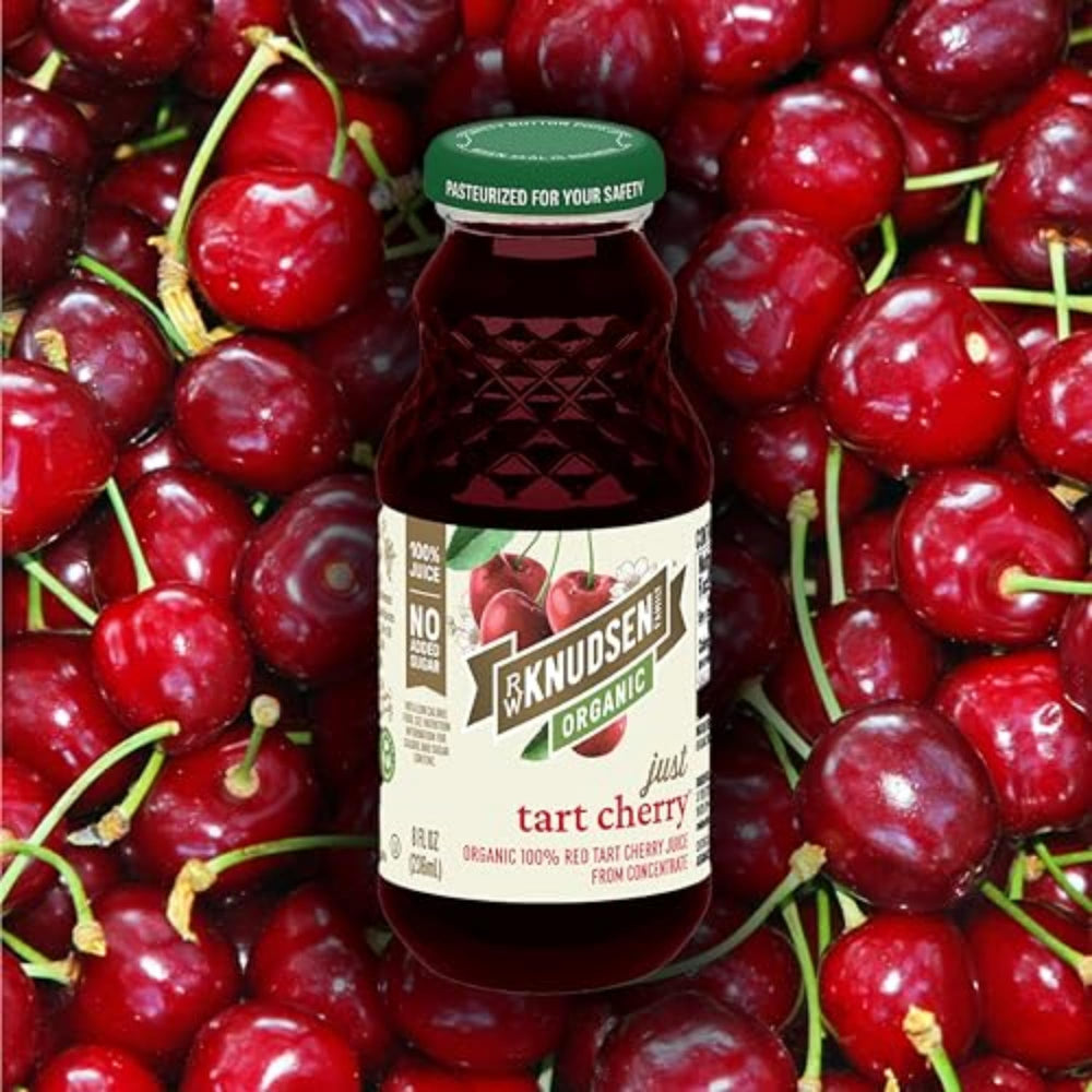 R.W. Knudsen Organic Tart Cherry Juice carton on shelf highlighting packaging