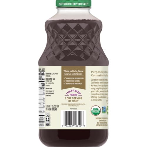 R.W. Knudsen Prune Juice bottle close-up showing rich color.