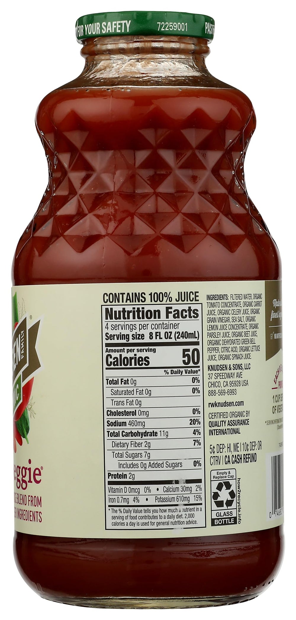 RW Knudsen Very Veggie Juice closeup of ingredients emphasizes plant-based essentials for daily wellness