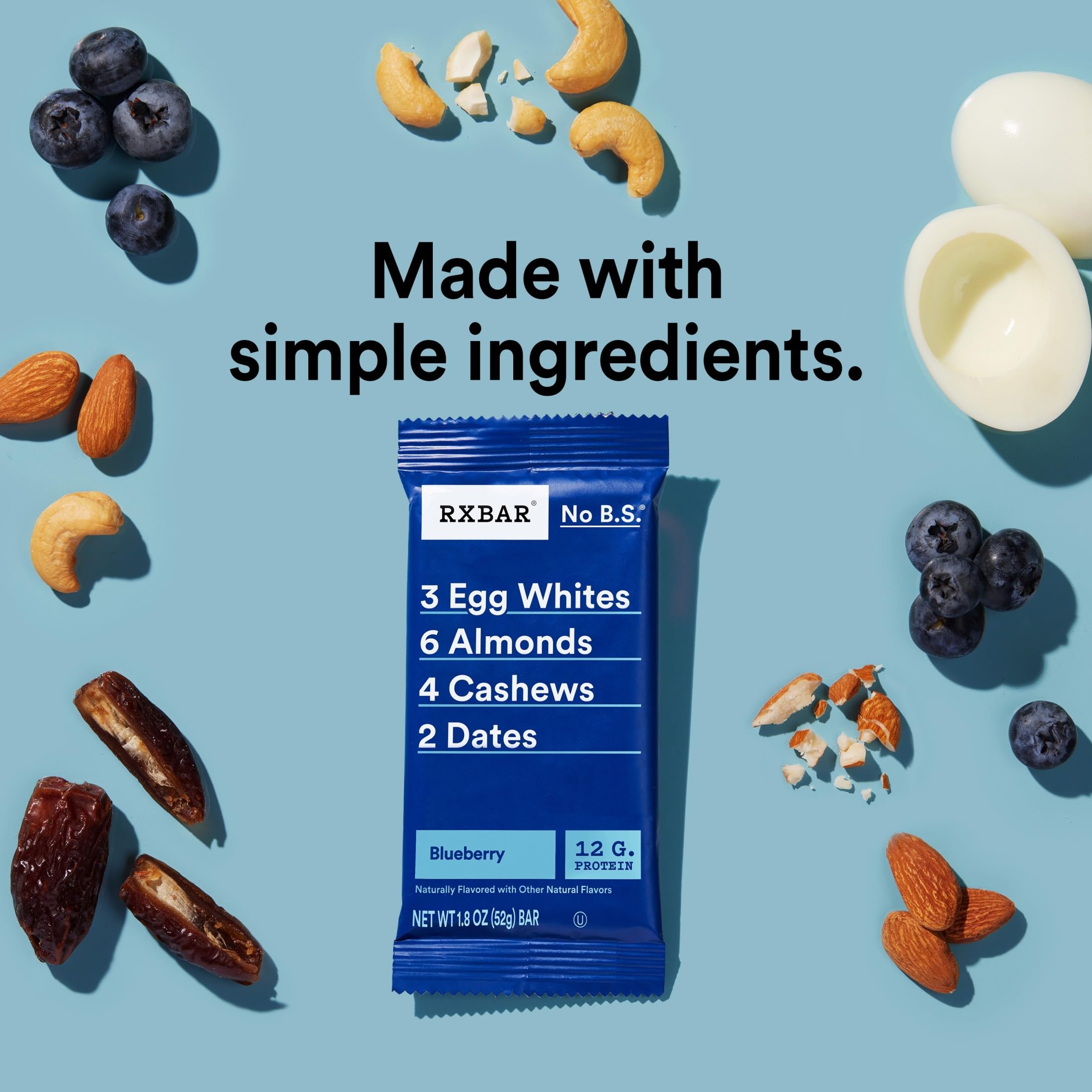 RXBAR Blueberry bar showcases almonds and cashews for crunchy texture.