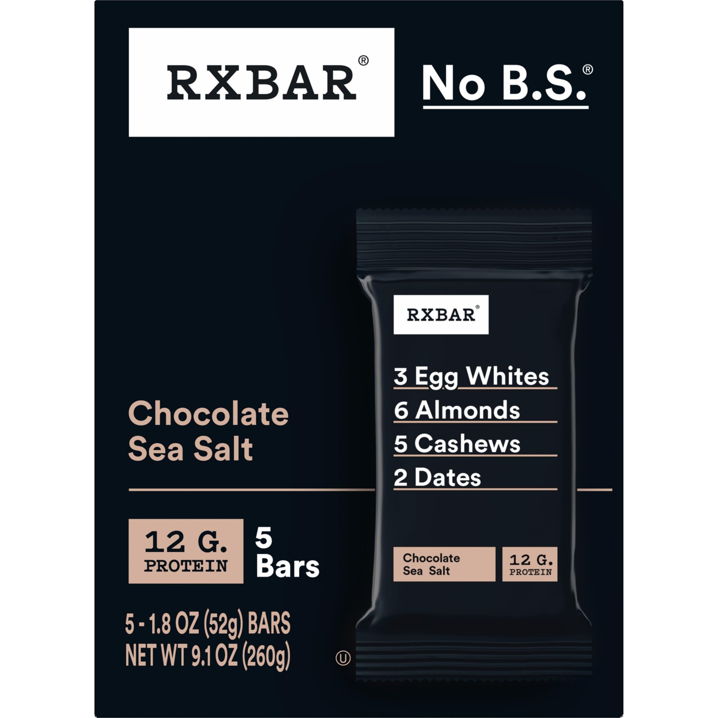 RXBAR Chocolate Sea Salt texture—crunchy almonds and cashews, chewy dates.
