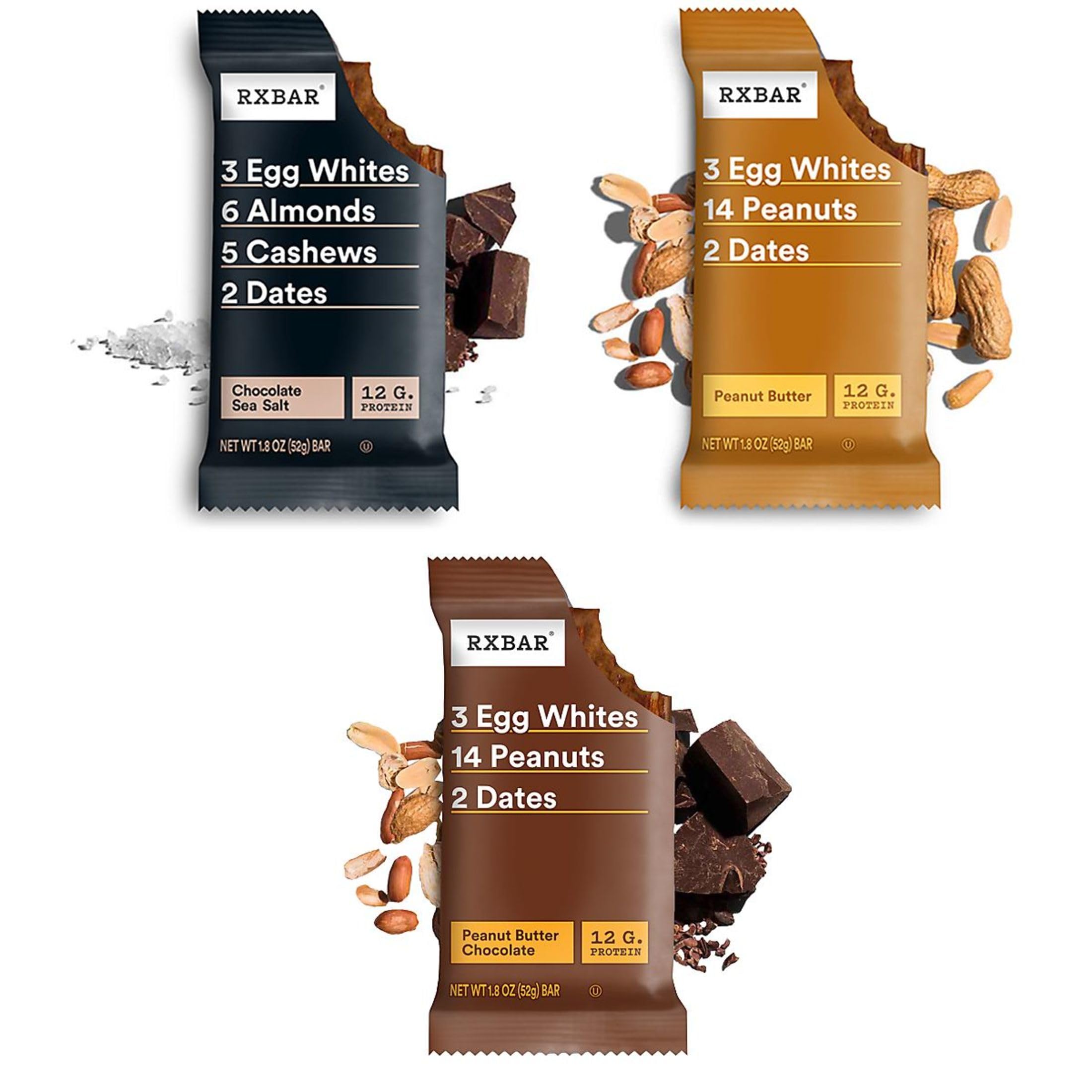 RXBAR Chocolate Sea Salt bar highlighted for a simple, flavorful texture and ingredients.