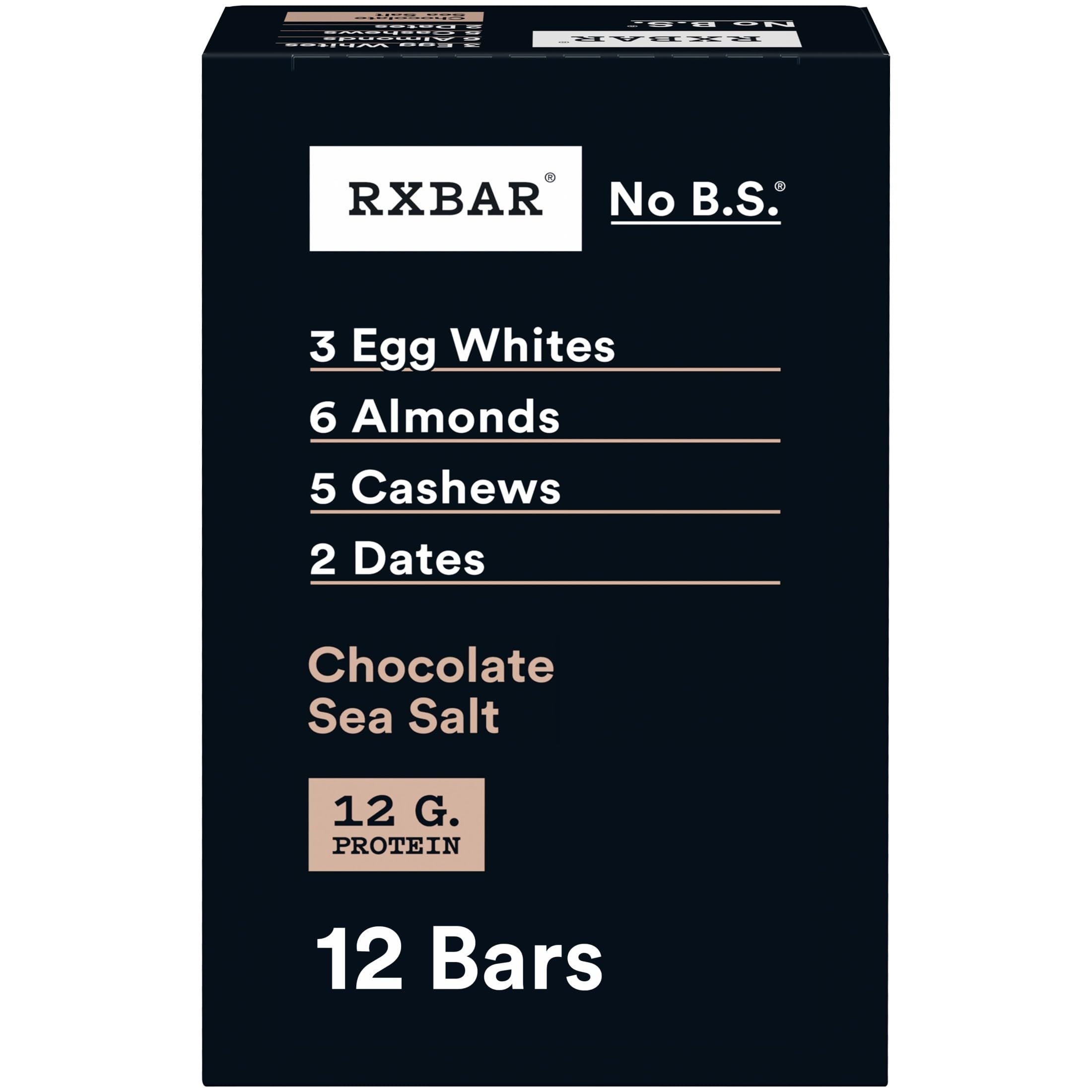 RXBAR Chocolate Sea Salt box front highlighting convenient protein snack