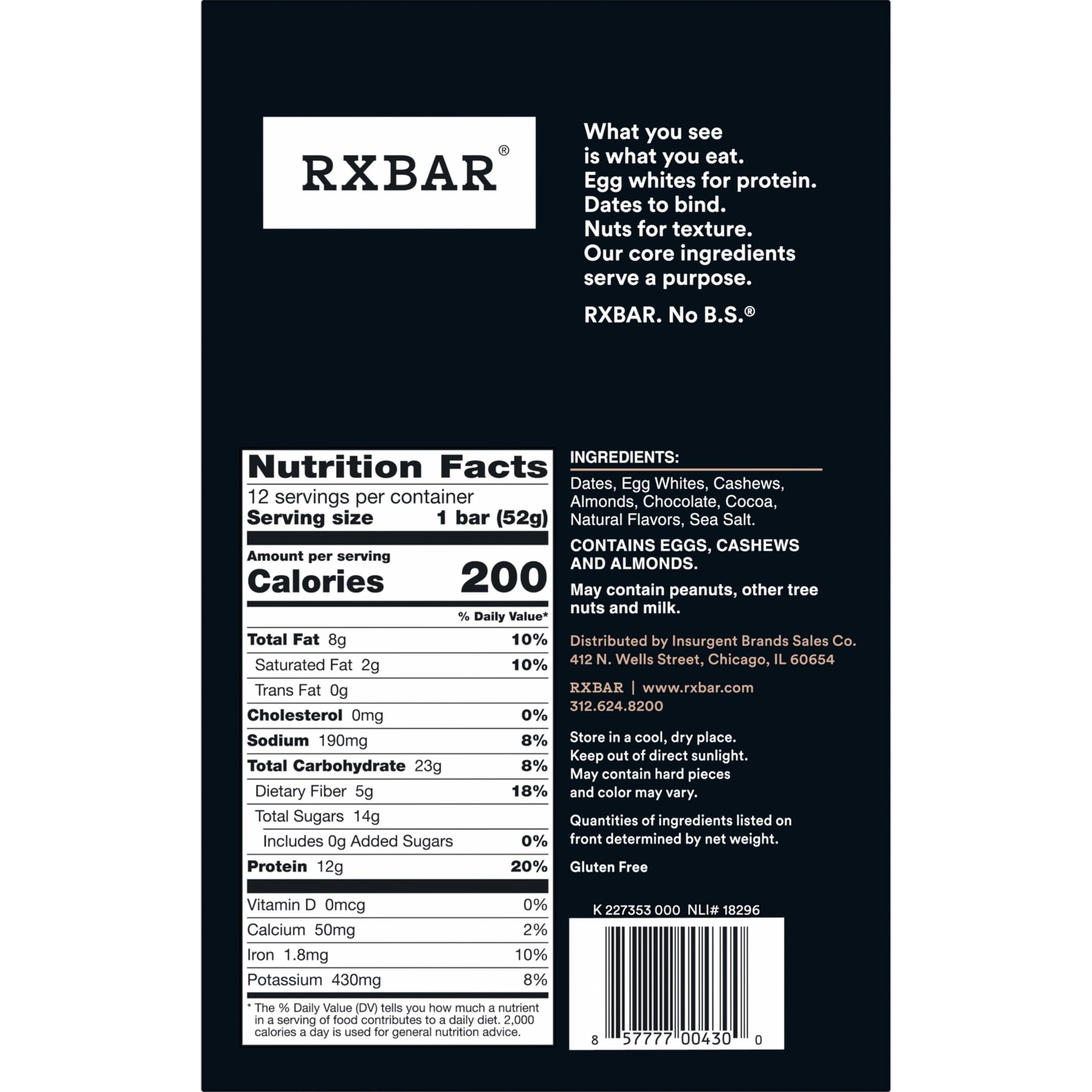 RXBAR Chocolate Sea Salt foil wrapper on bar
