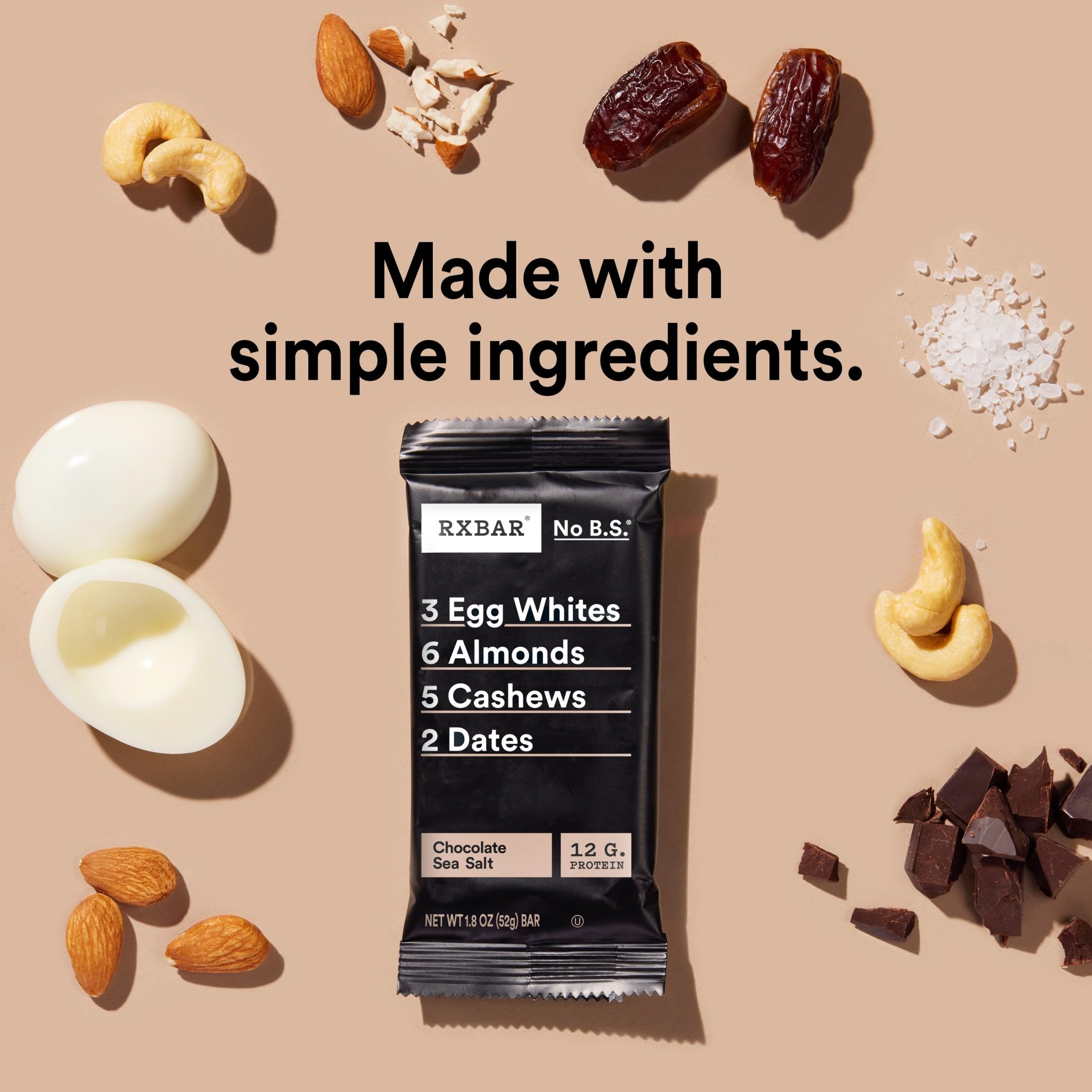 RXBAR Chocolate Sea Salt ingredients with almonds, cashews, and dates