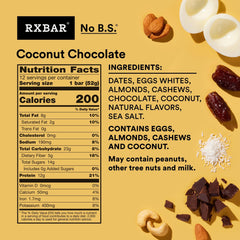 RXBAR Coconut Chocolate ingredients close-up highlighting simple components.