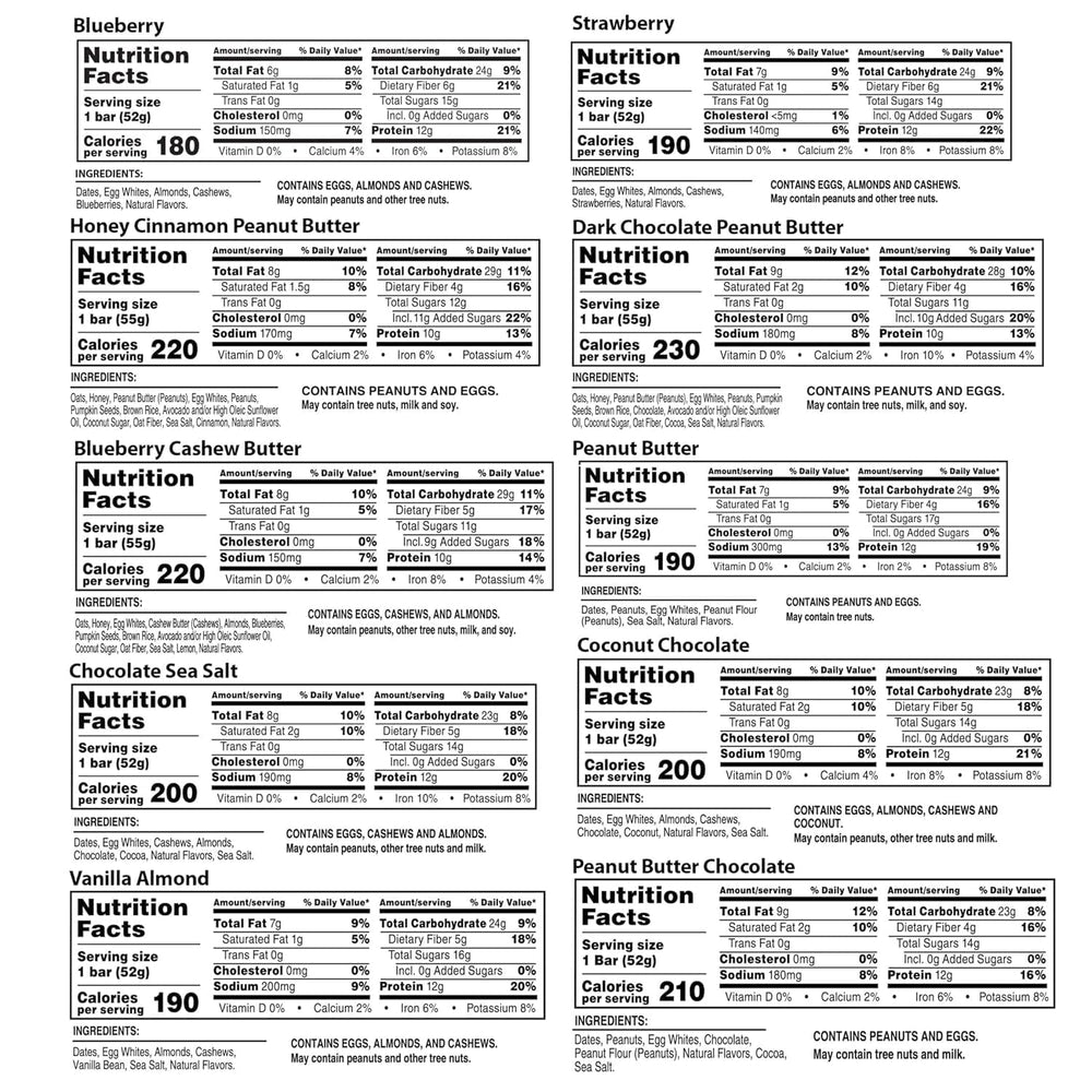 RXBAR flavor lineup close-up highlighting ten flavors for variety.
