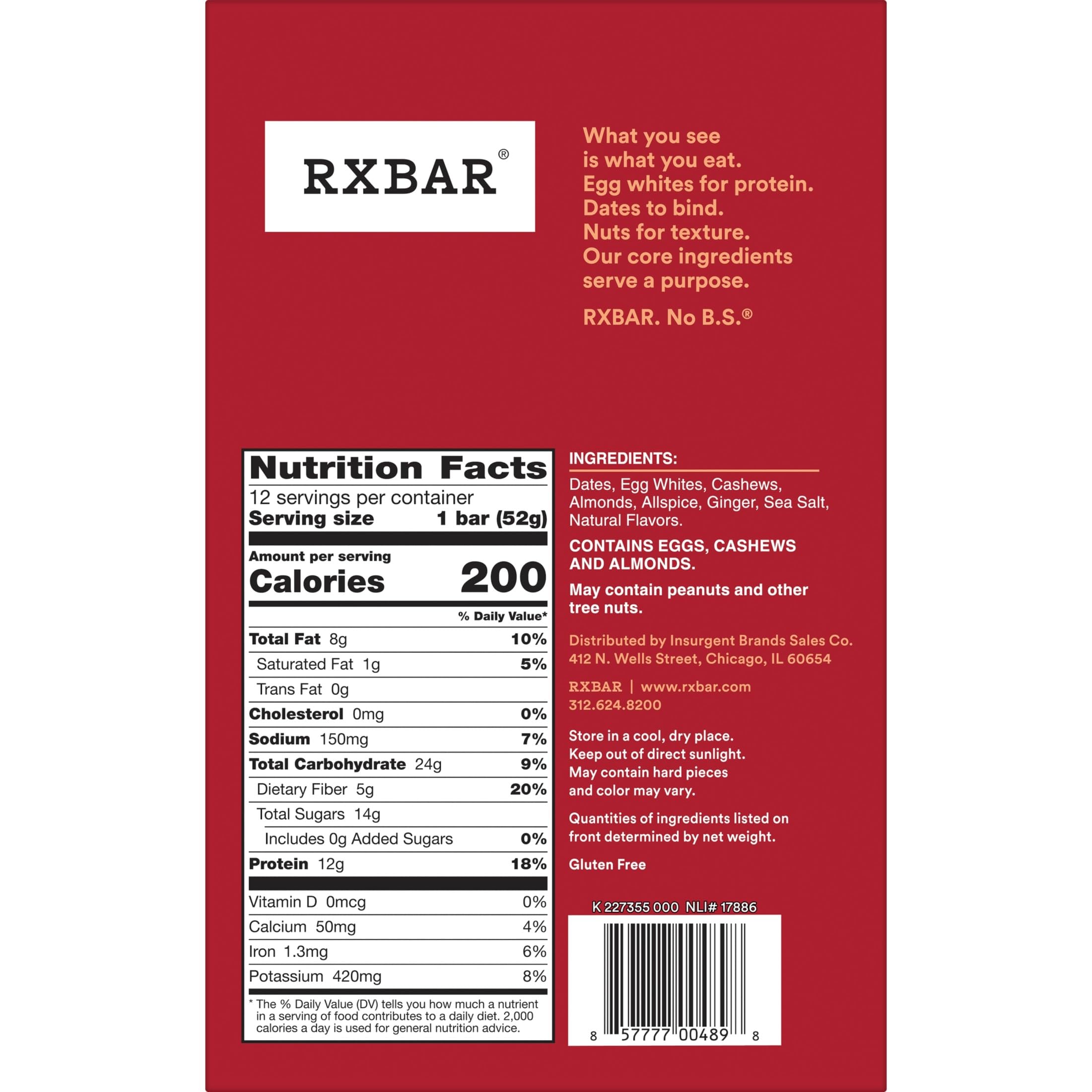 Box of twelve RXBAR Gingerbread bars in a 22oz package
