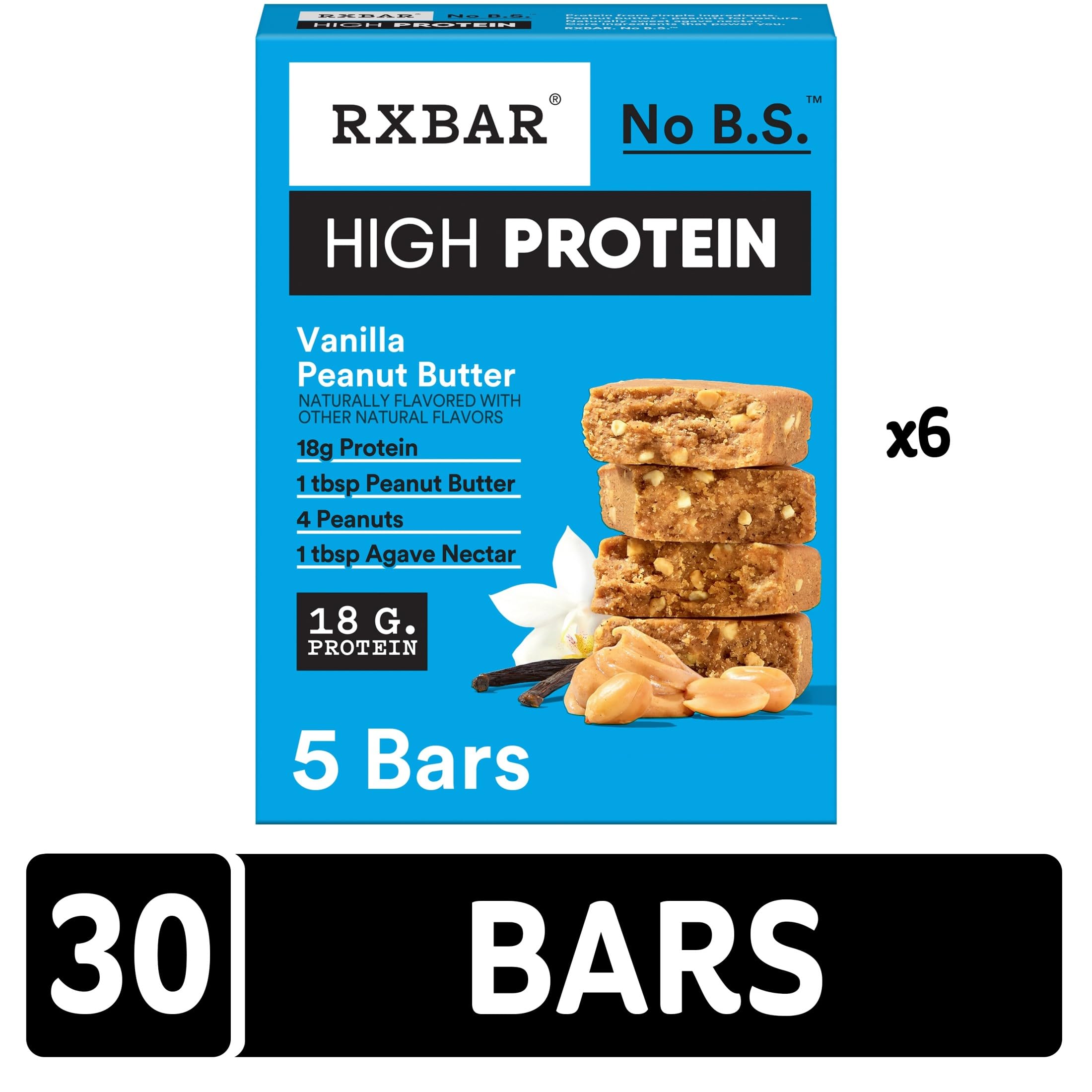 Close-up of RXBAR High Protein Vanilla Peanut Butter bar texture: creamy peanut butter and crunch