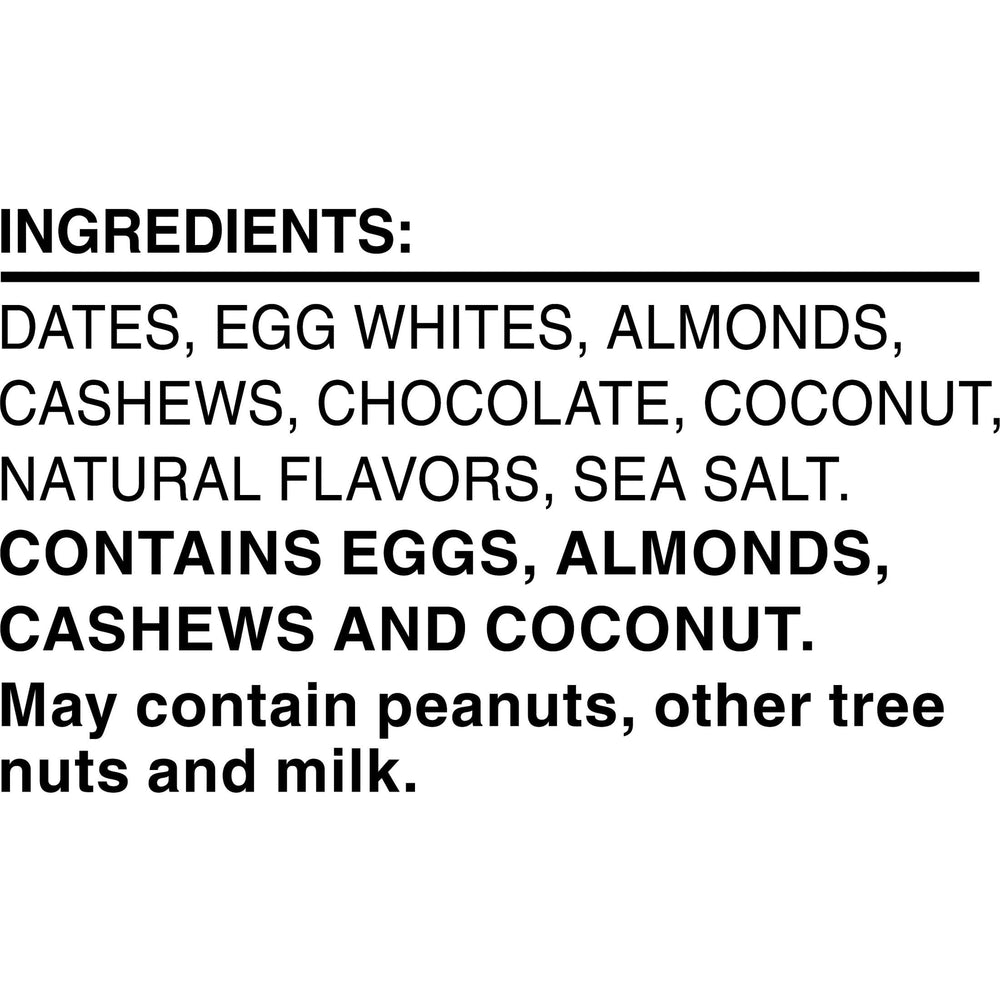 RXBAR Coconut Chocolate ingredients highlight egg whites and nuts.