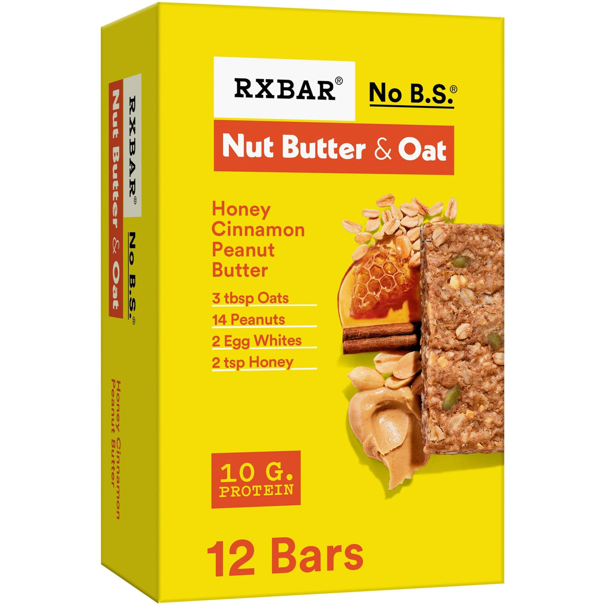 RXBAR Nut Butter and Oat Bar closeup highlighting simple ingredients and protein-rich profile.