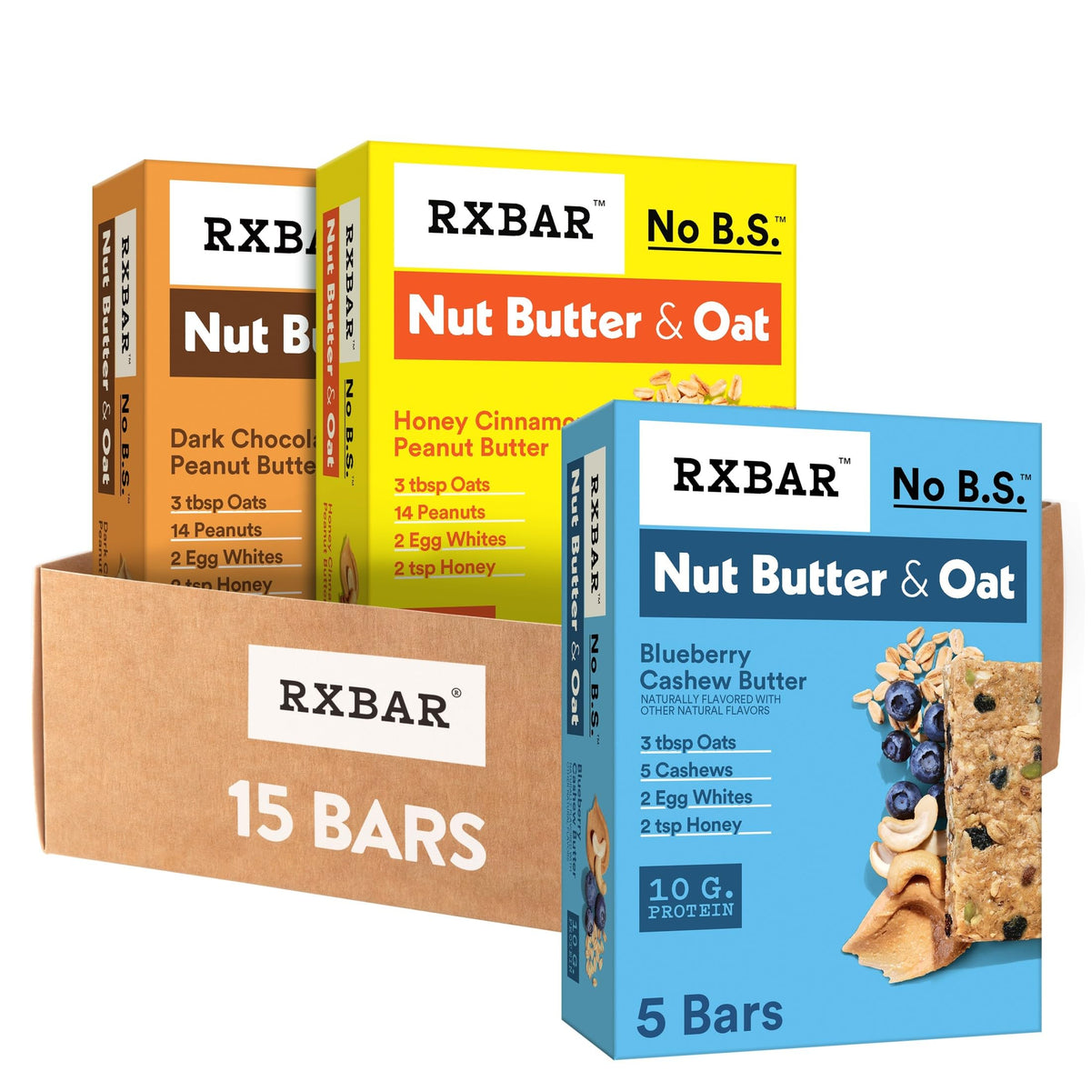 RXBAR Nut Butter and Oat Blueberry Cashew flavor bar for a quick protein boost