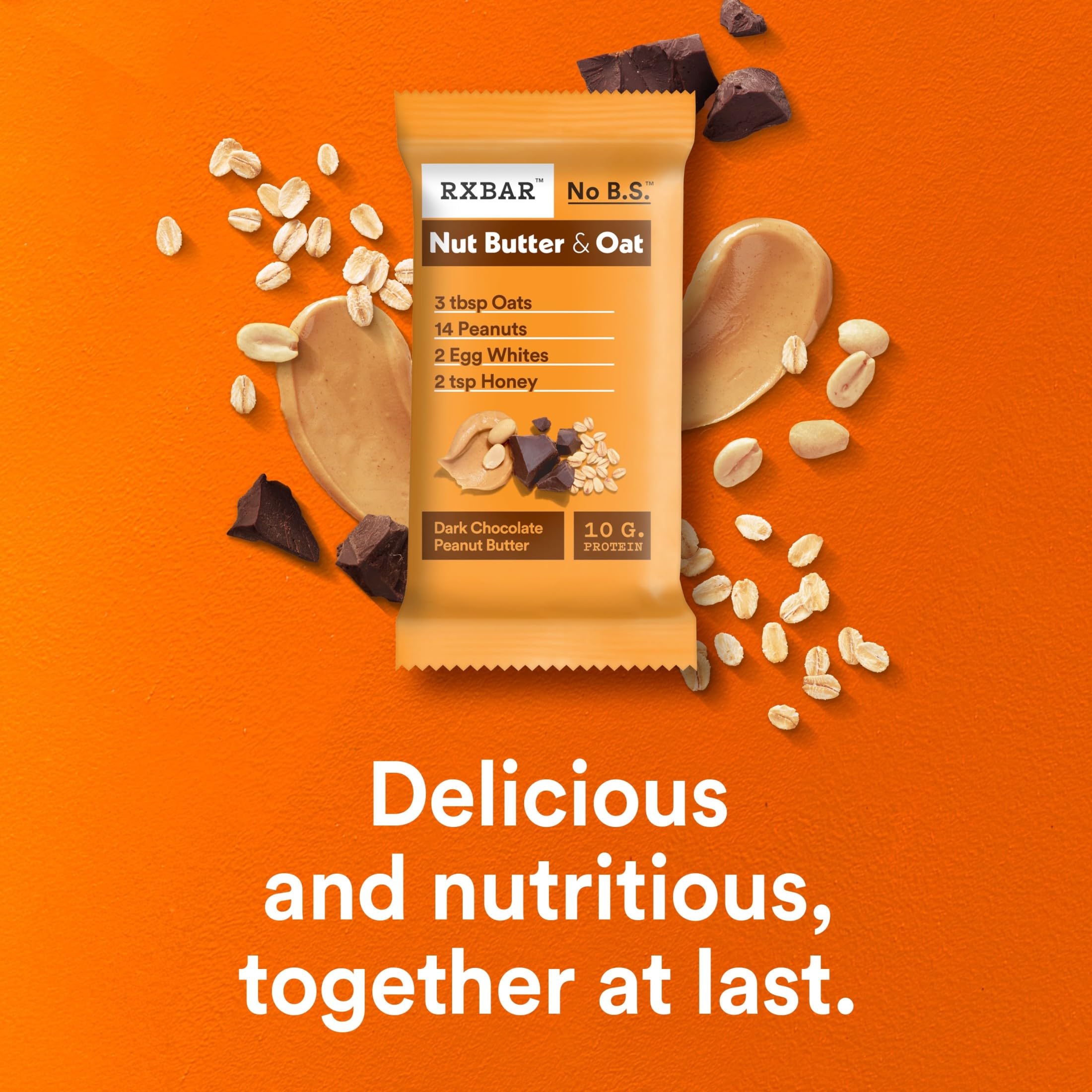 RXBAR Nut Butter and Oat bar broken-in-half; protein-friendly shareable snack.