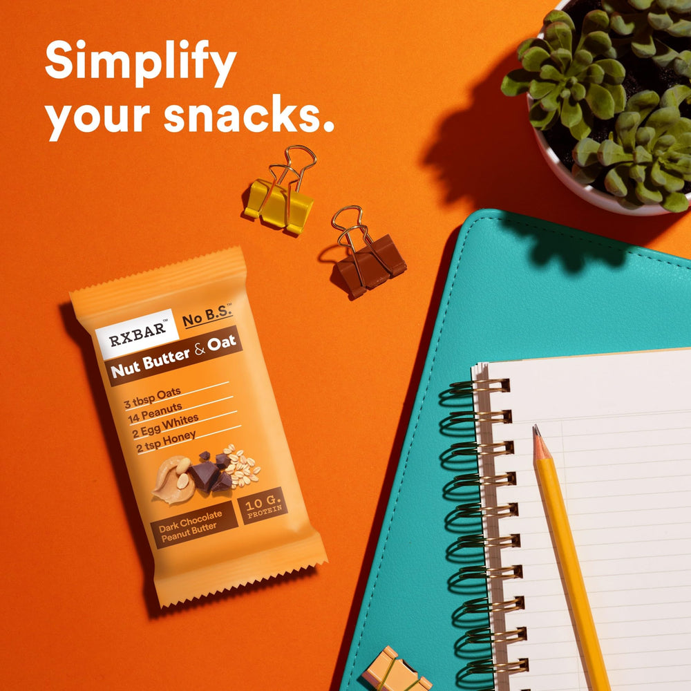 RXBAR Nut Butter and Oat bar cross-section; visible whole grains and peanut.