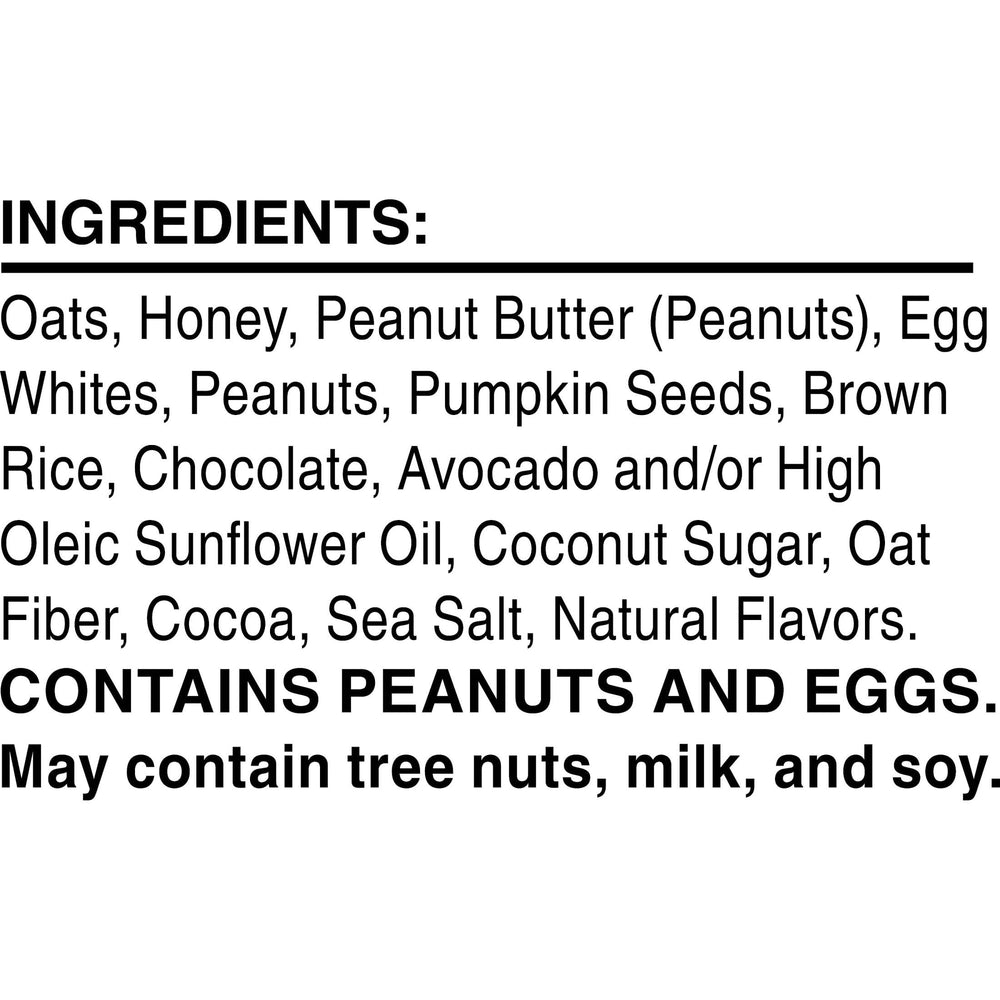 Soft and crispy RXBAR bite reveals creamy peanut butter and rich dark chocolate texture.