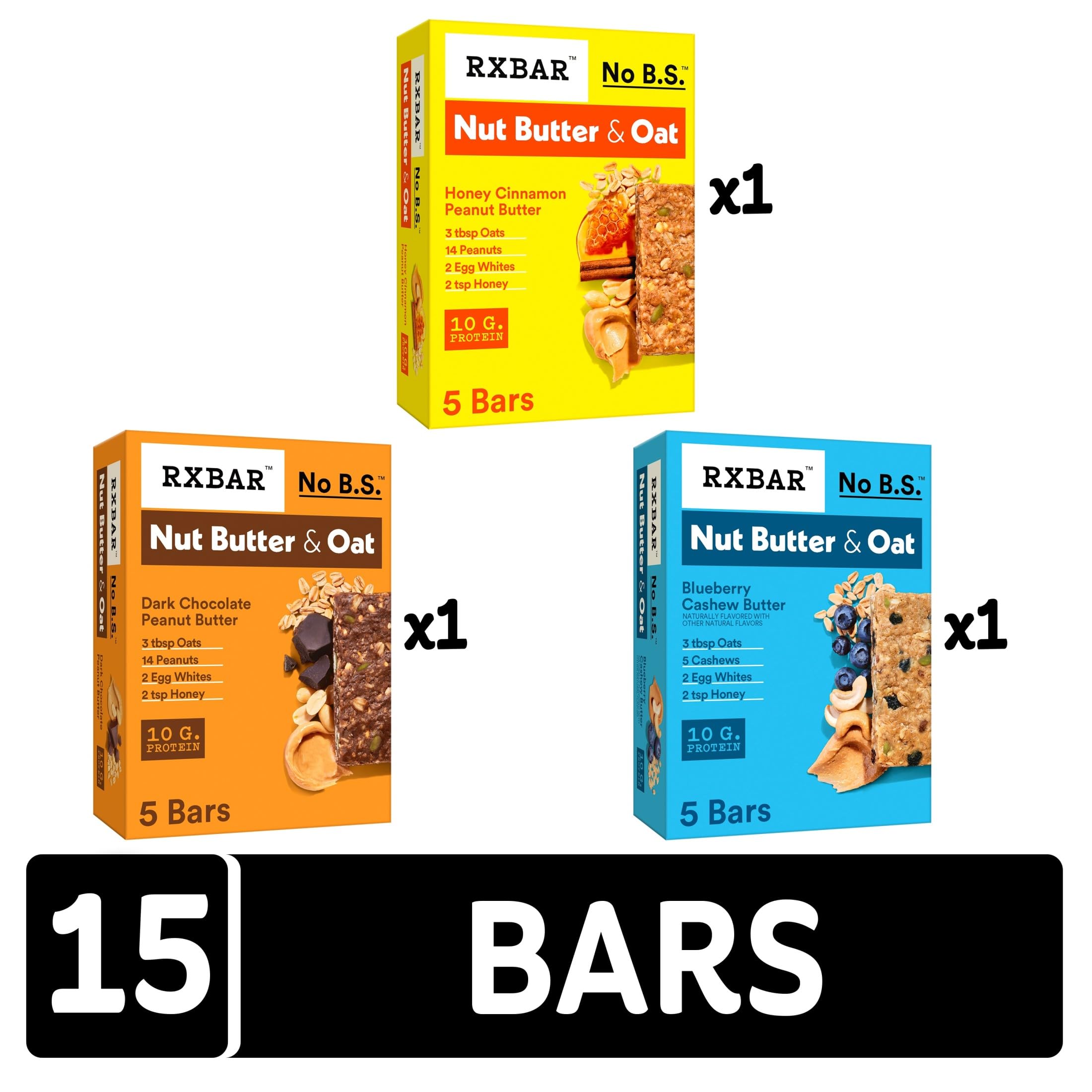 RXBAR Nut Butter and Oat Variety Pack packaging showing three flavors in one set