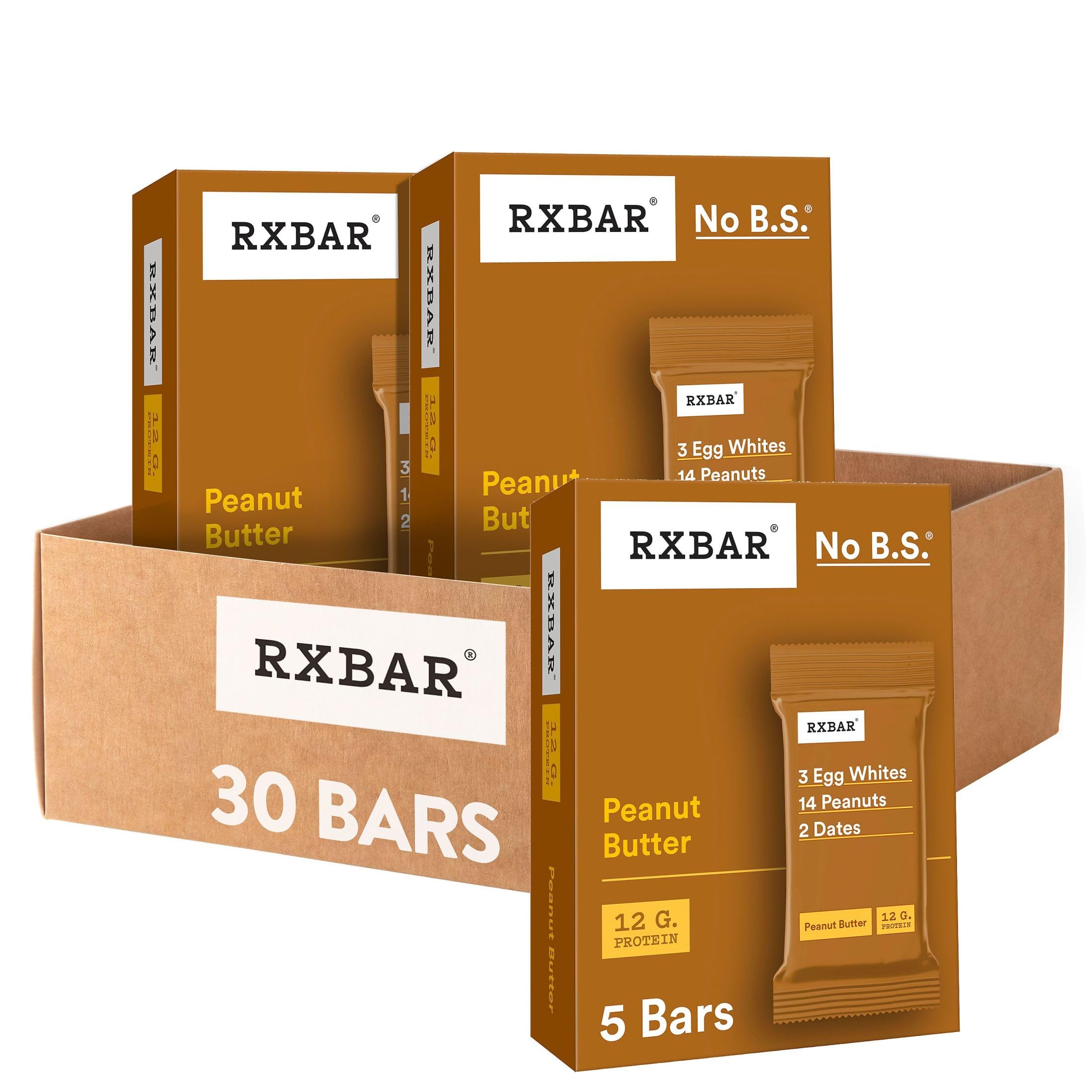 RXBAR Peanut Butter bar front view highlighting 12g protein boost