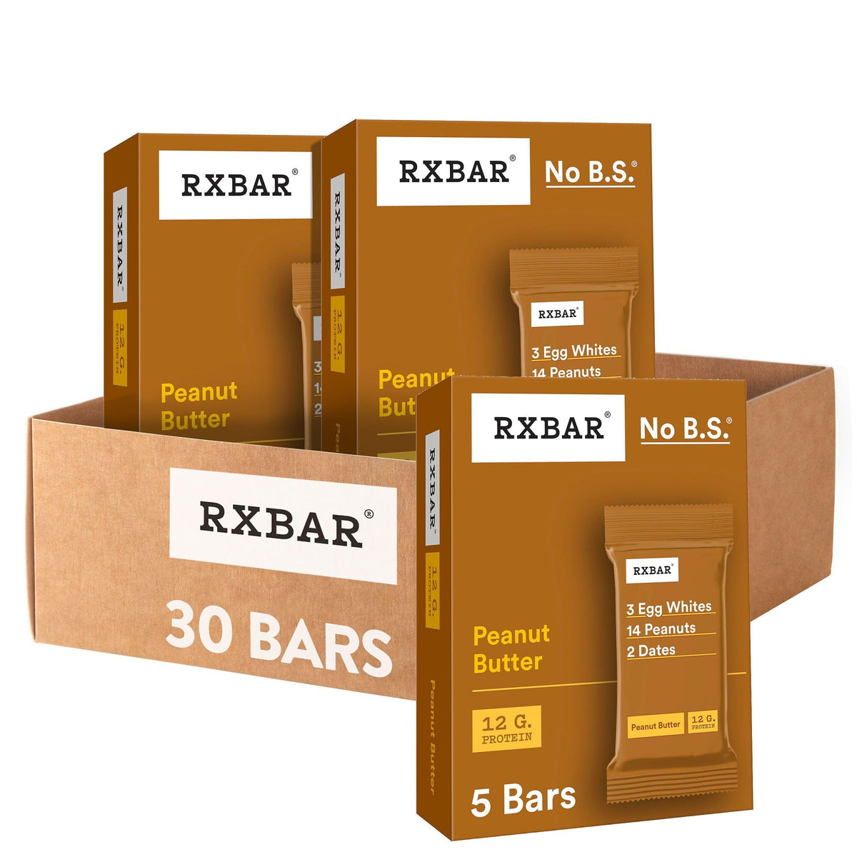 RXBAR Peanut Butter bar front view highlighting 12g protein boost