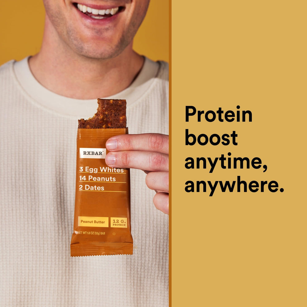 RXBAR Peanut Butter bar close-up showing crunchy peanuts and binding dates