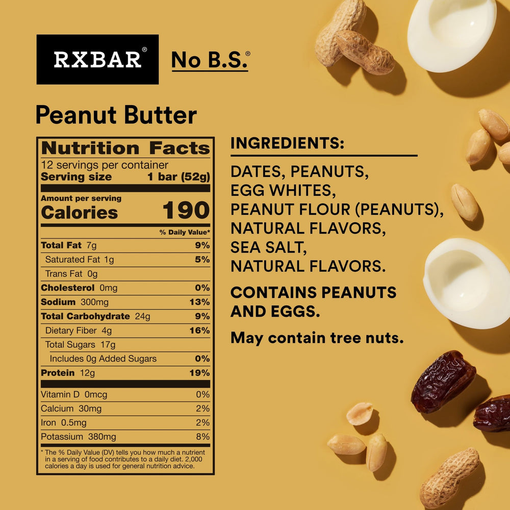 RXBAR Peanut Butter bars on a shelf showing gluten-free, high-protein fueling