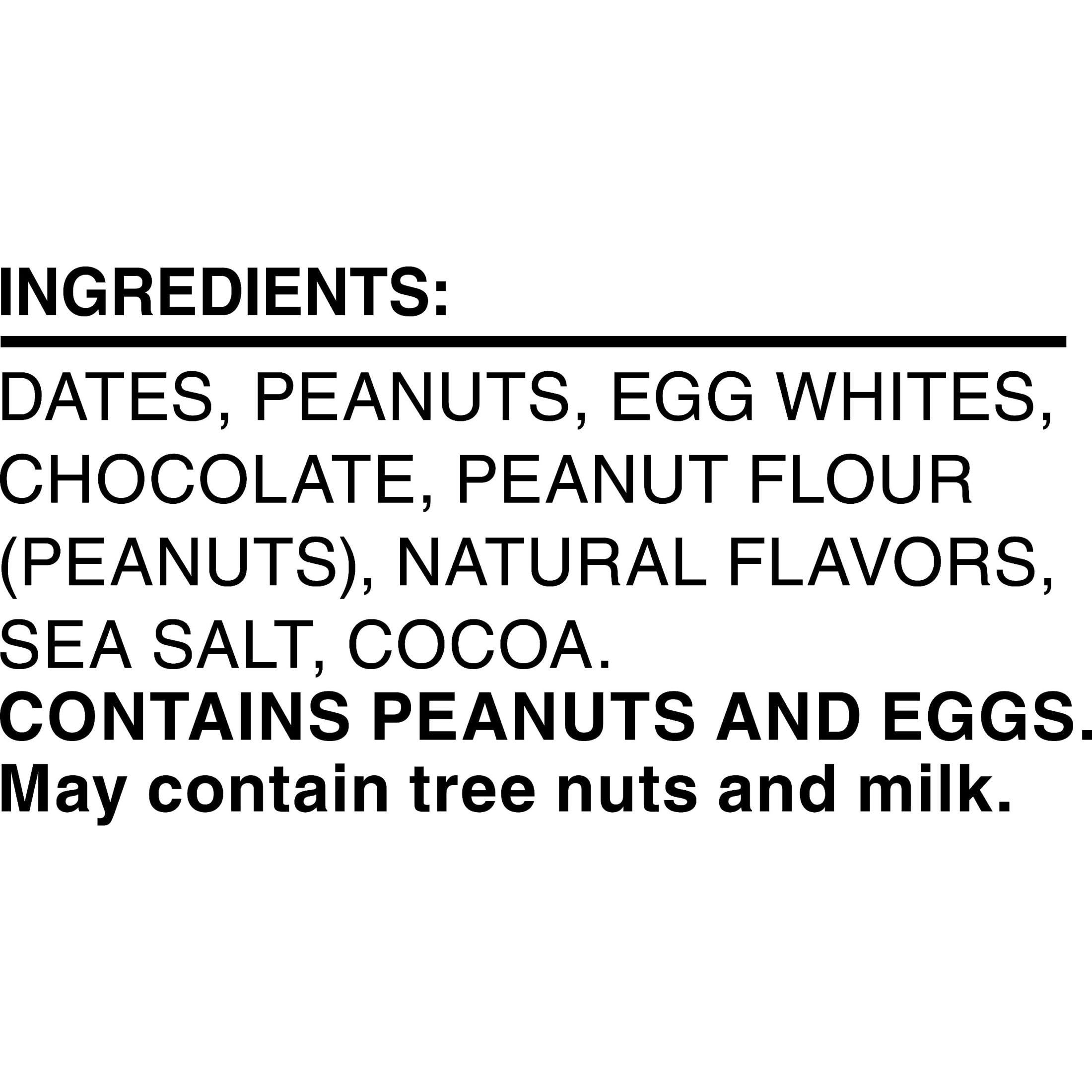 RXBAR Peanut Butter Chocolate bar ingredients list featuring peanuts and dates