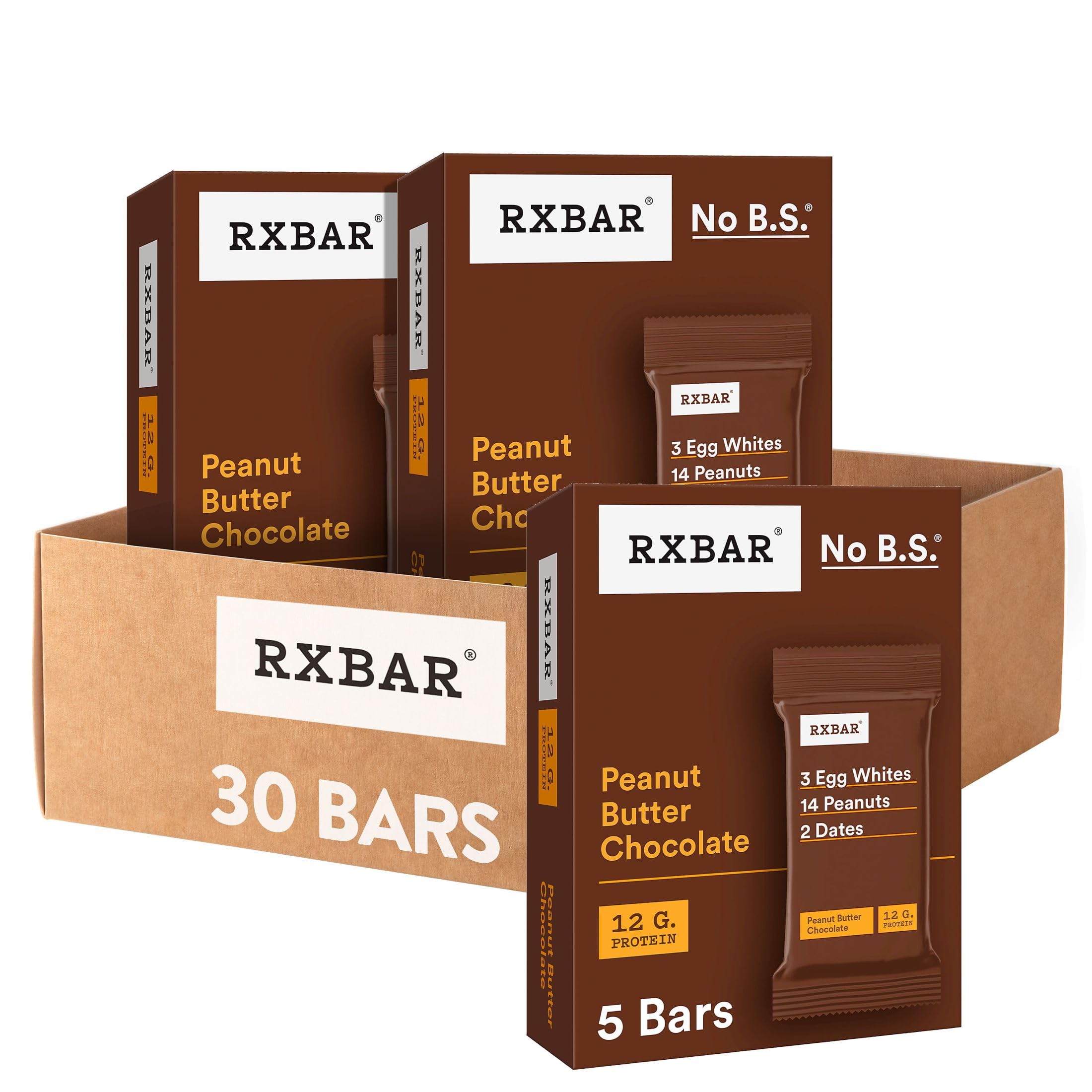 RXBAR Peanut Butter Chocolate bar packaging showing 12g protein for on-the-go energy