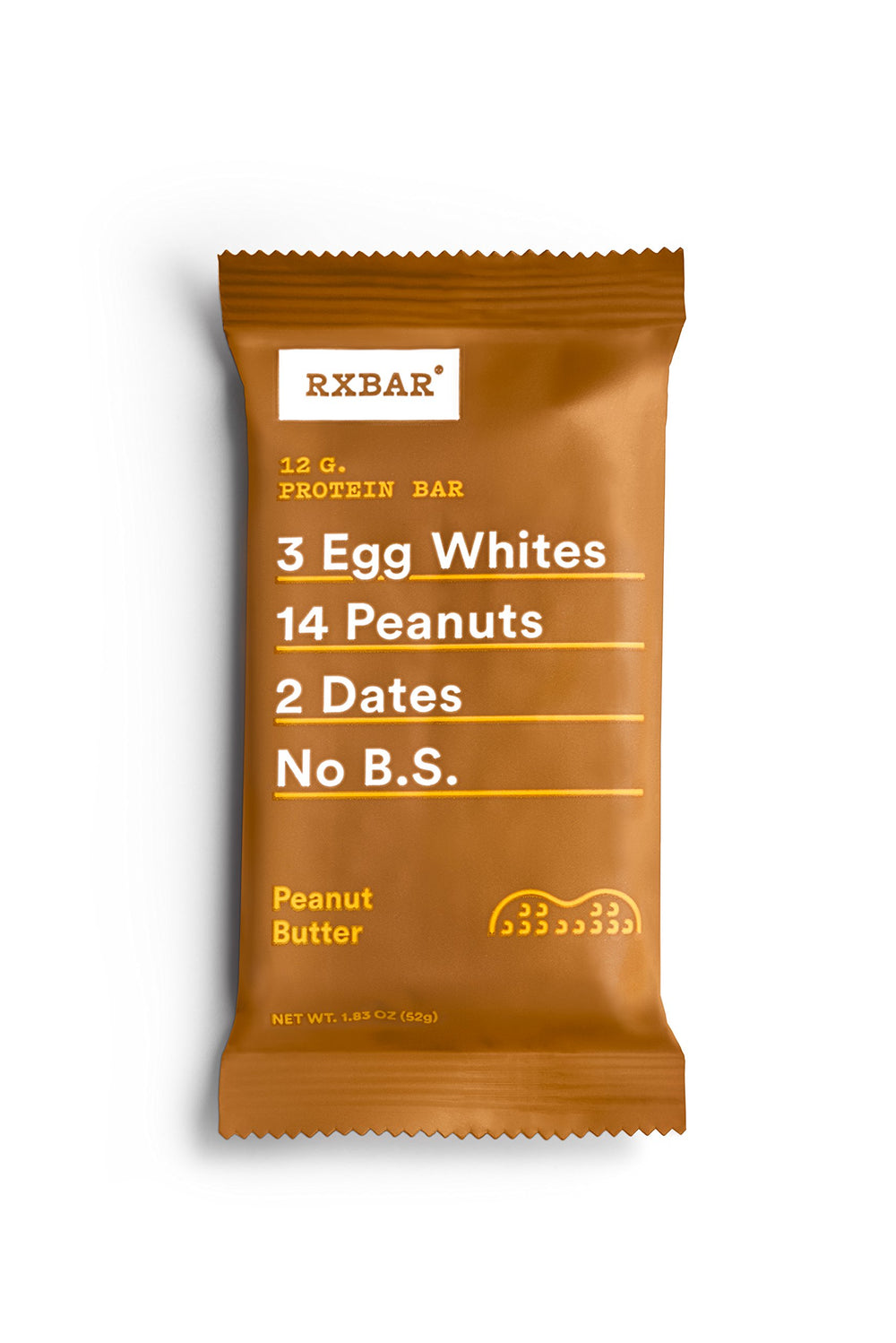 RXBAR Peanut Butter protein bar 1.8oz front view highlighting a high-protein on-the-go snack.
