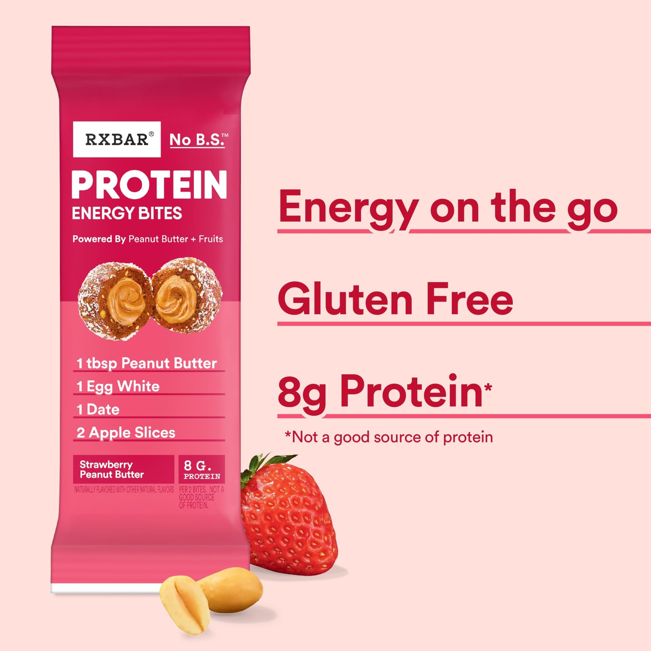 Pouch packaging shows six boxes of RXBAR Energy Bites.
