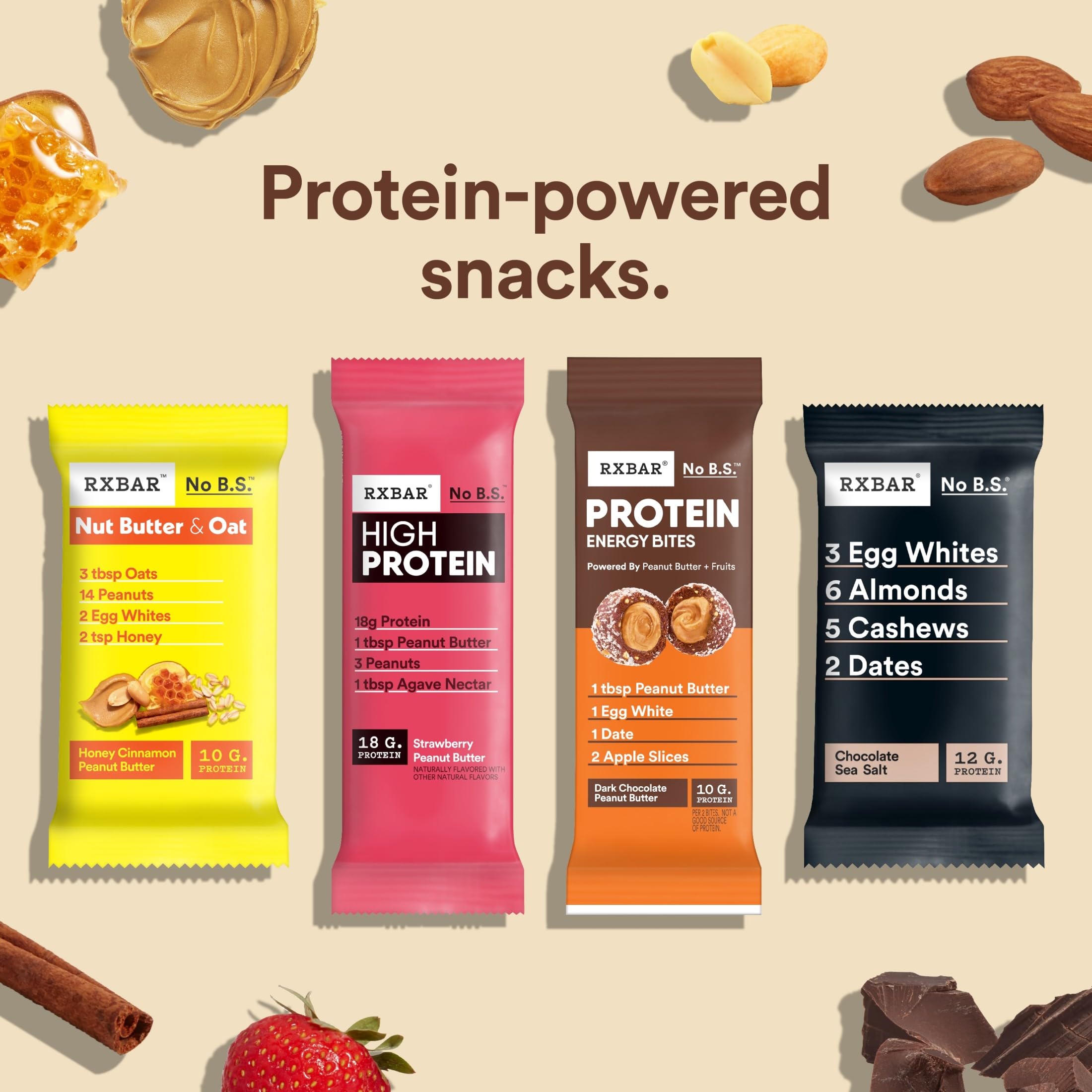 Six-box display of RXBAR Energy Bites with 30 pouches each.