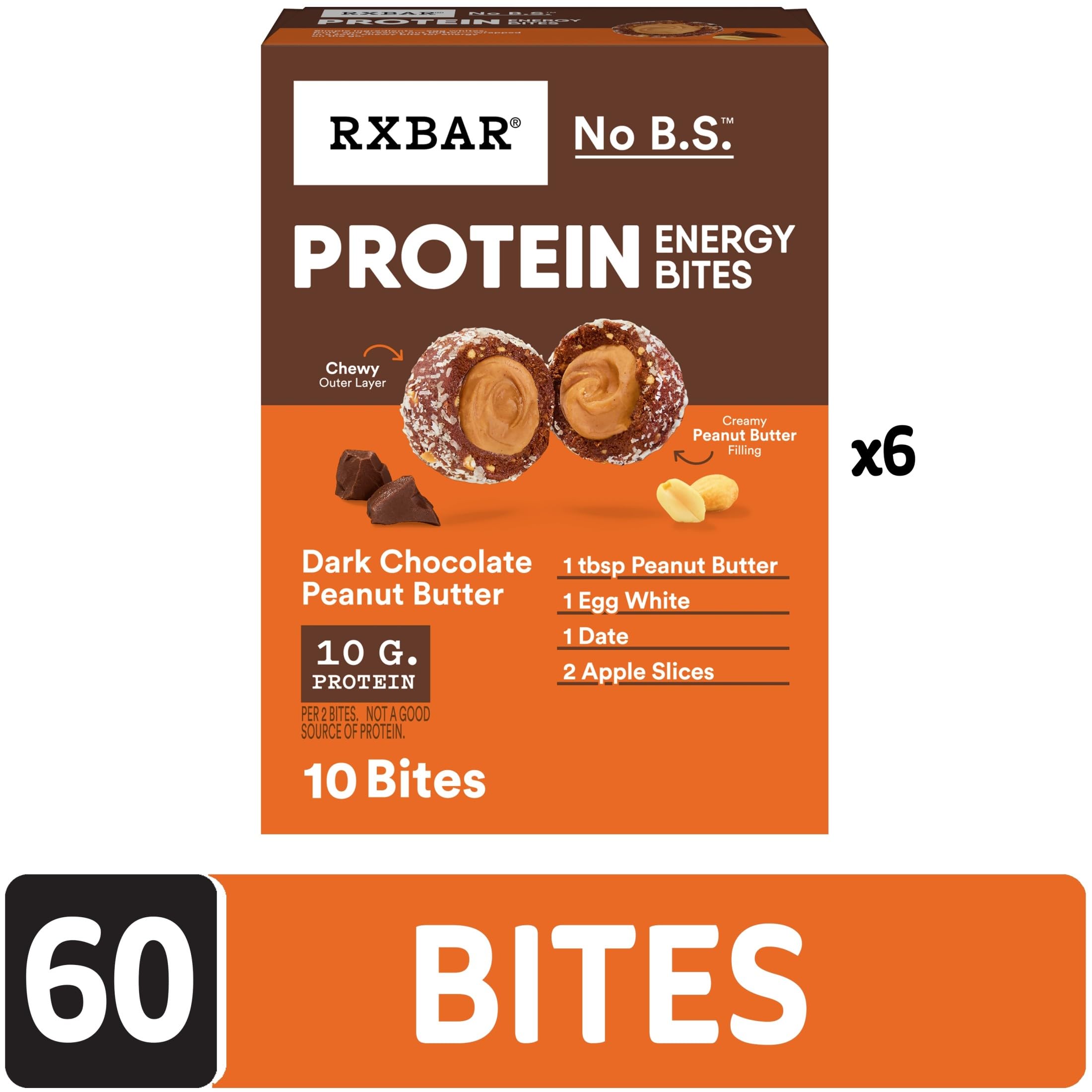 RXBAR Dark Chocolate Peanut Butter bites shown as an on-the-go snack.
