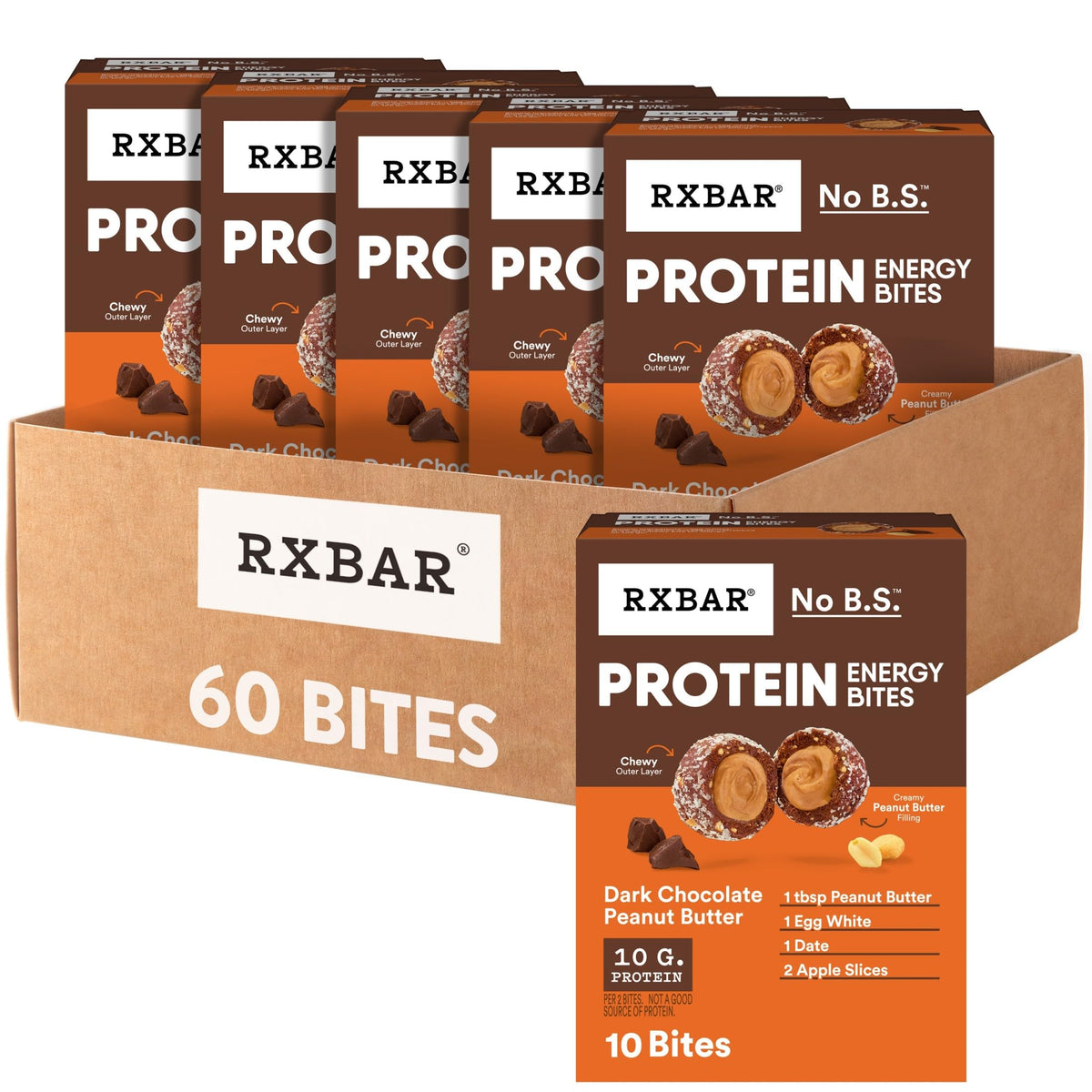 RXBAR Protein Energy Bites packaging highlights gluten-free, on-the-go energy for busy days.