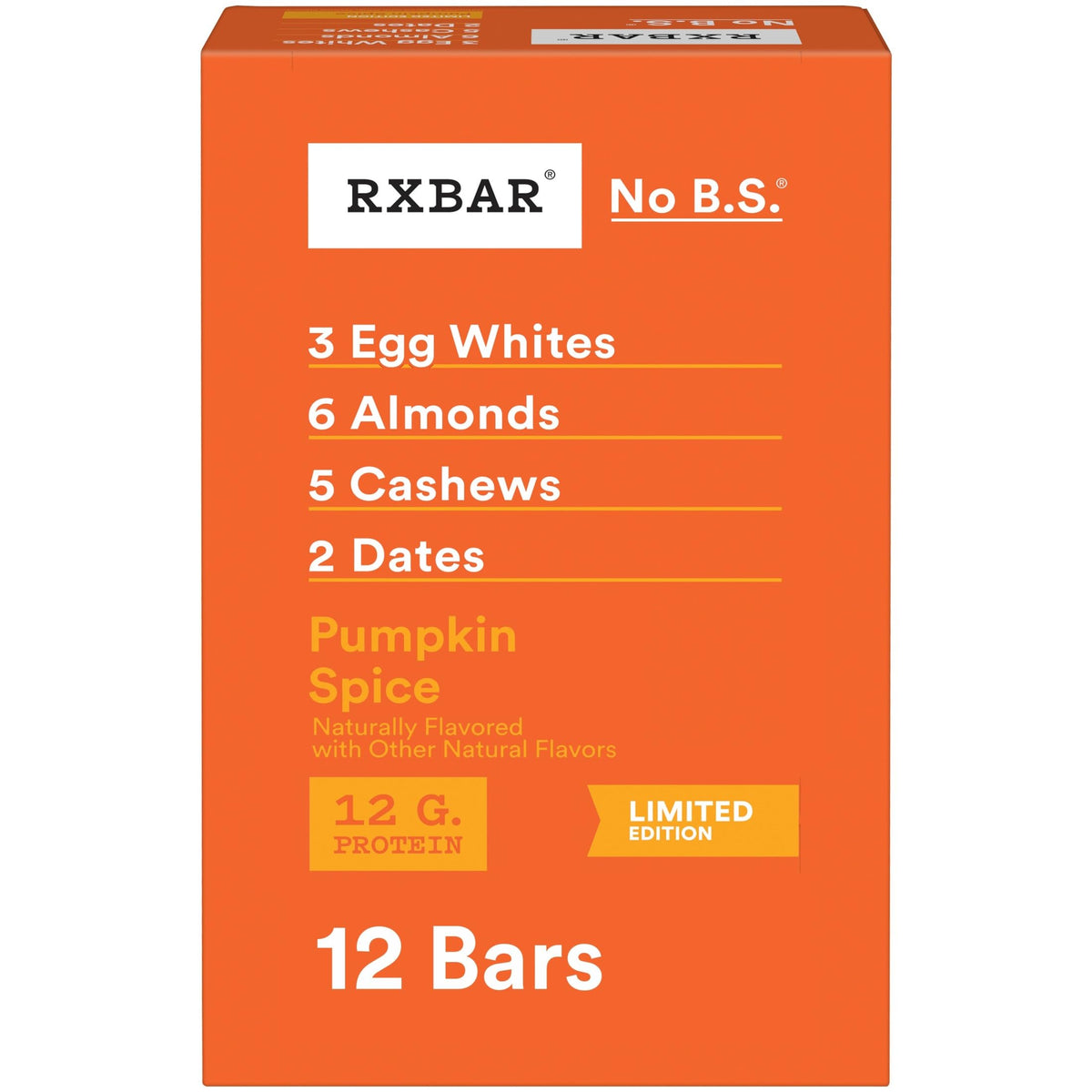 RXBAR Pumpkin Spice bar box 22oz with 12 bars, convenient snack for on the go.