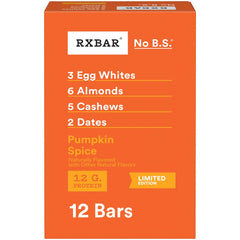 RXBAR Pumpkin Spice bar box 22oz with 12 bars, convenient snack for on the go.