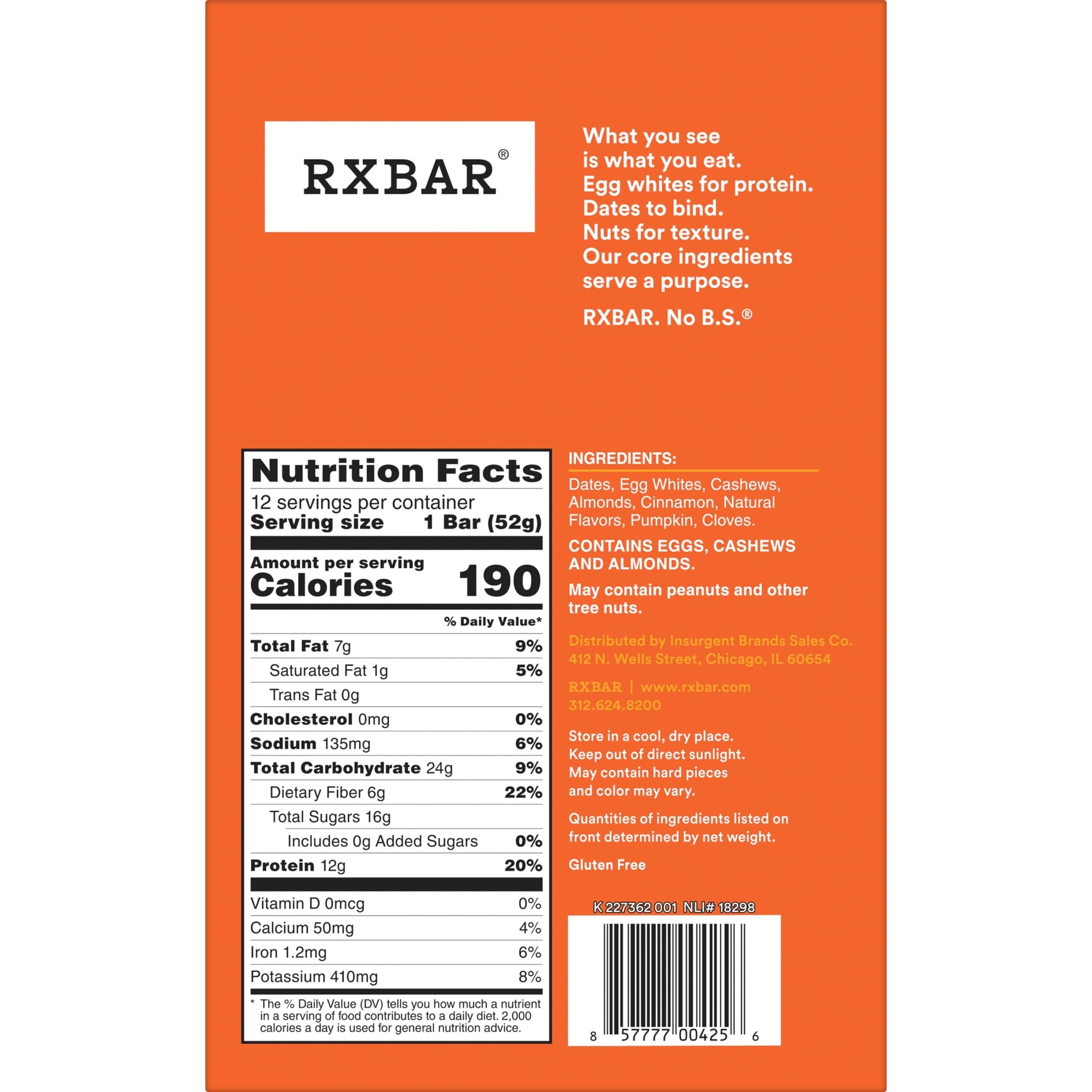 RXBAR Pumpkin Spice bar close-up of almonds and cashews emphasizing nutty flavor.